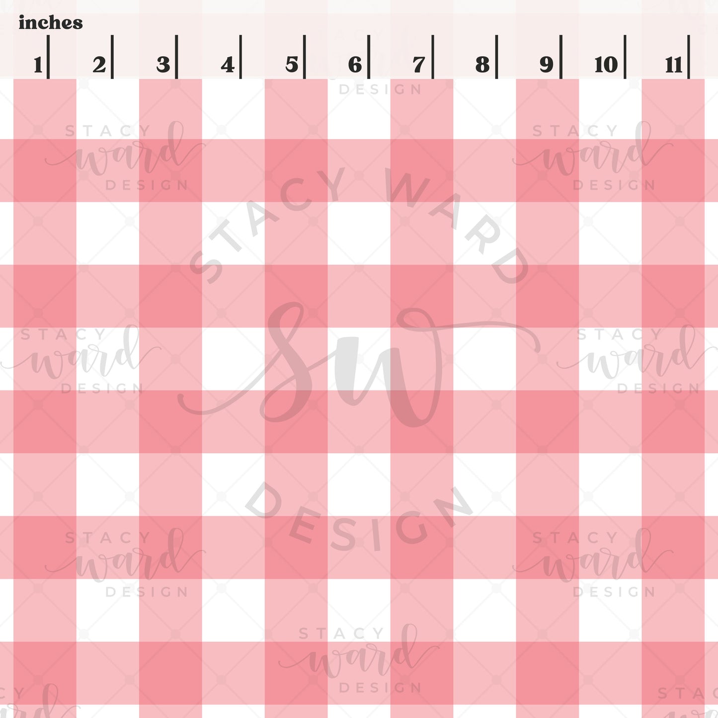 Scale reference for gingham seamless pattern showing repeat size in inches