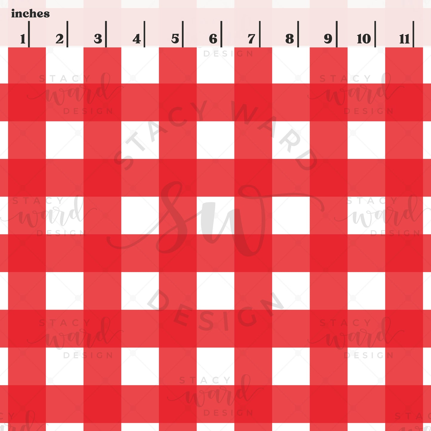 Scale reference for gingham seamless pattern showing repeat size in inches
