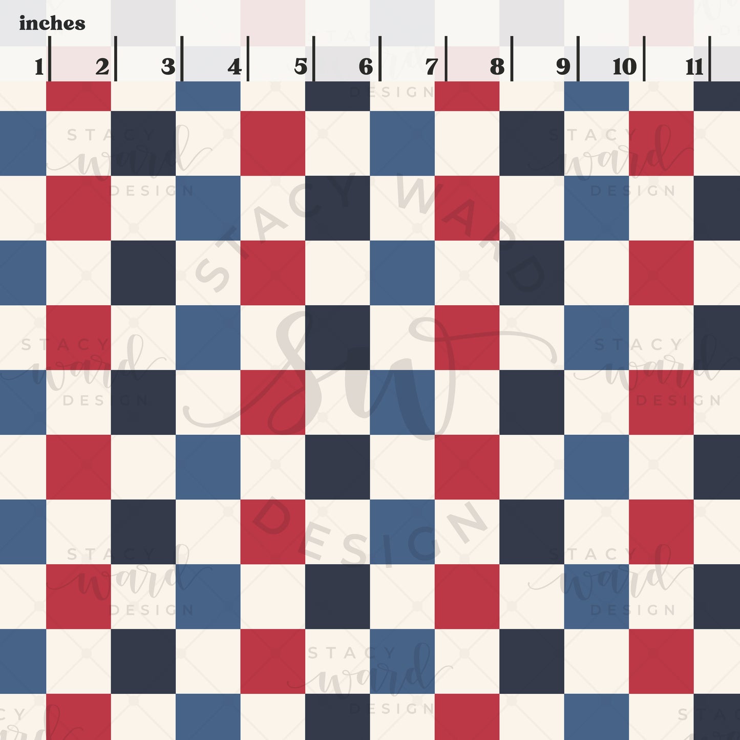 Scale reference for checkerboard seamless pattern showing repeat size in inches