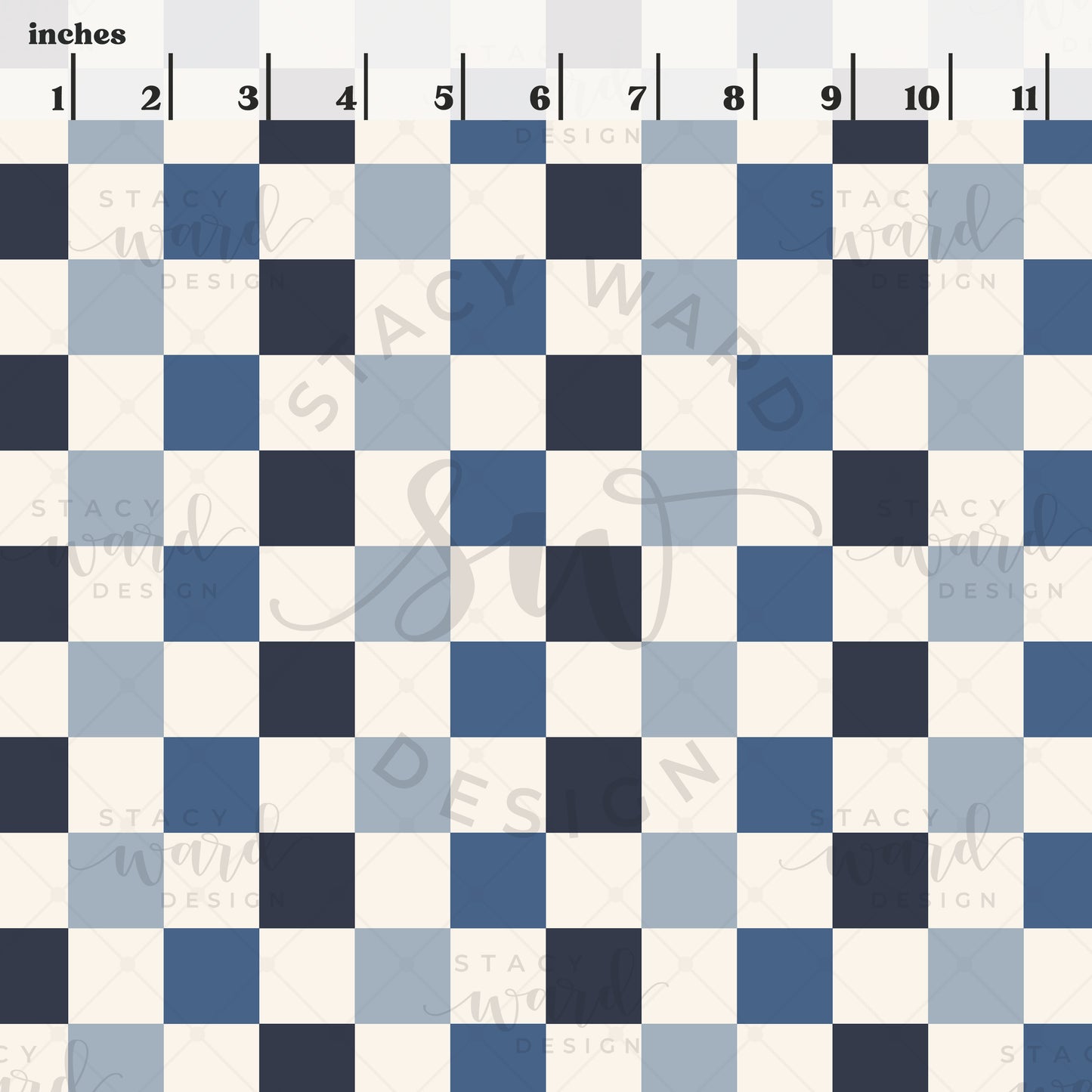 Scale reference for checkerboard seamless pattern showing repeat size in inches