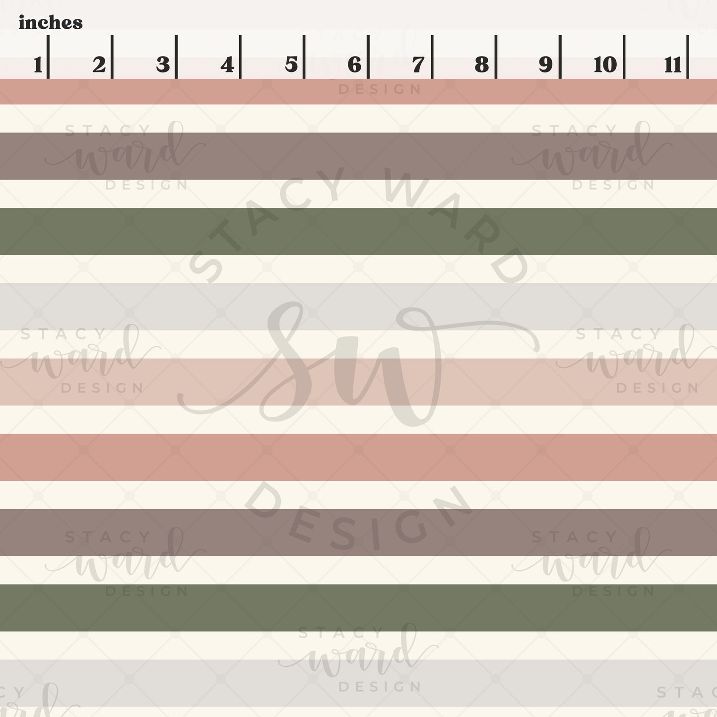 Scale reference for striped seamless pattern showing repeat size in inches