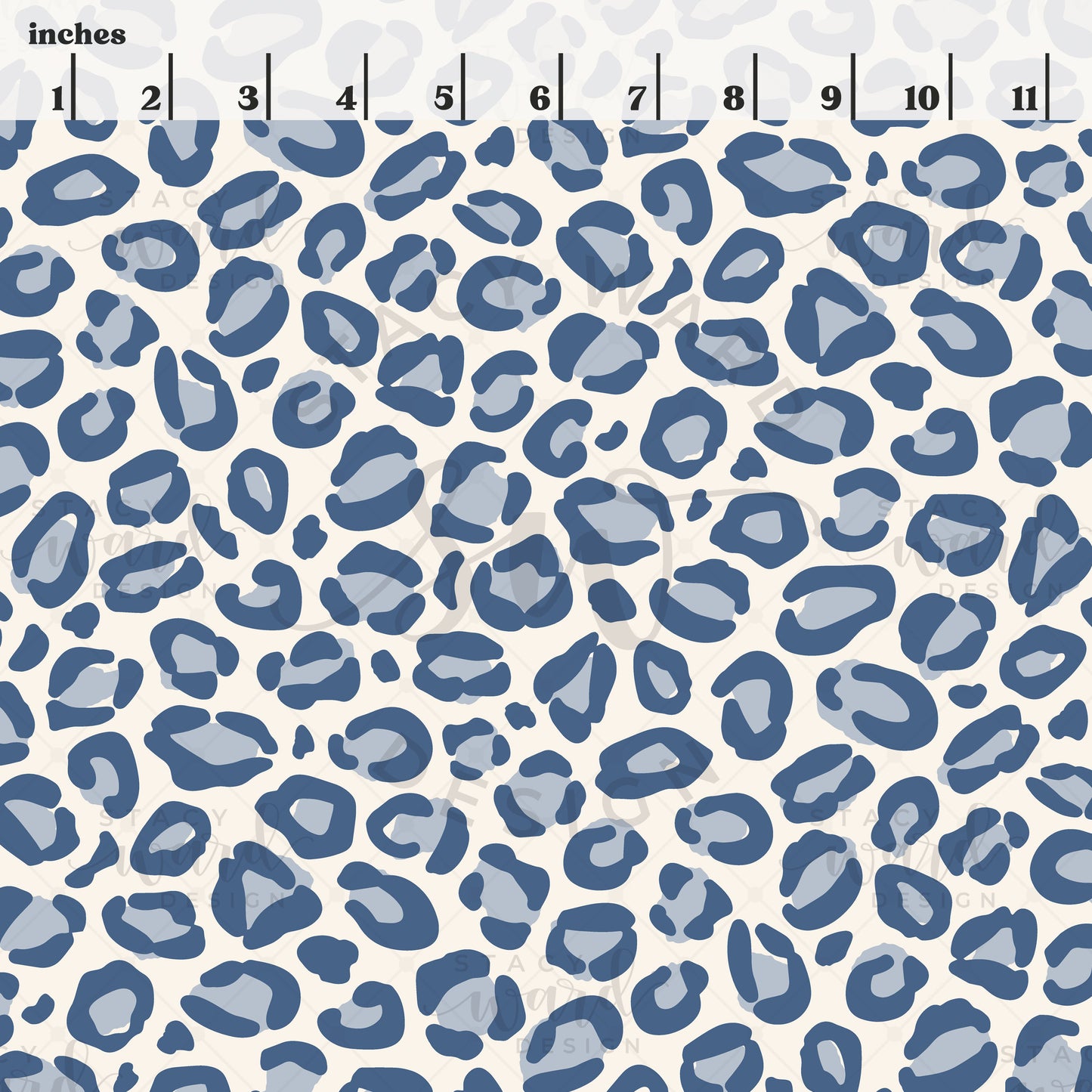 Scale reference for leopard print seamless pattern showing repeat size in inches