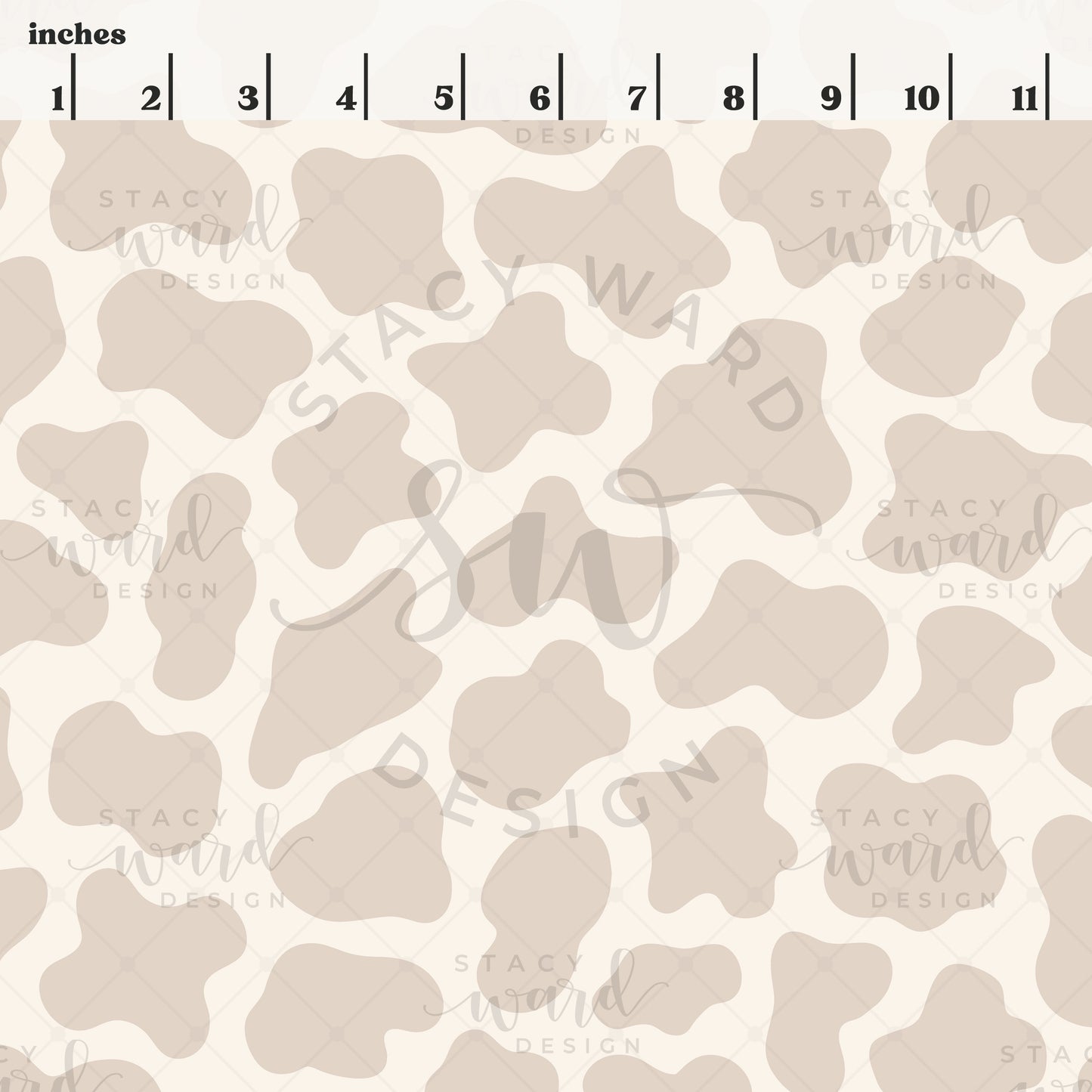 Scale reference for cow print seamless pattern showing repeat size in inches