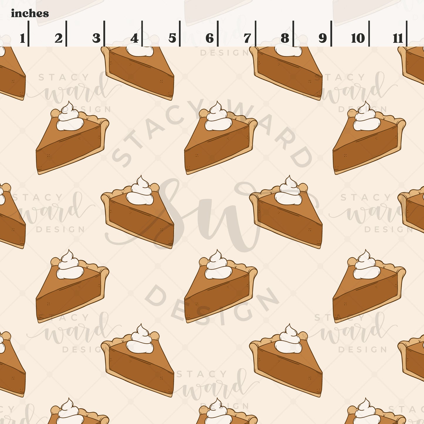 Scale reference for pumpkin pie seamless pattern showing repeat size in inches