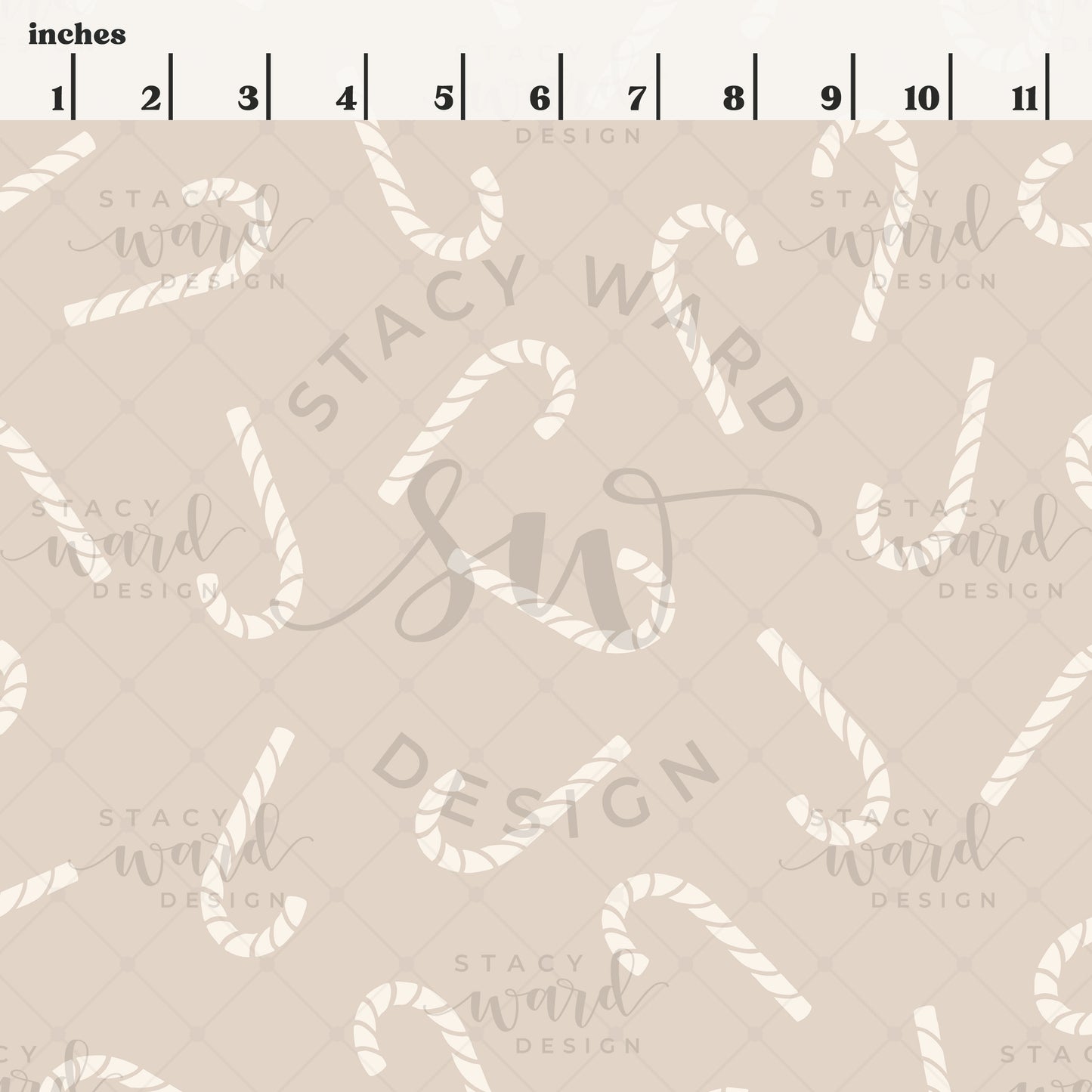 Scale reference for candy canes seamless pattern showing repeat size in inches