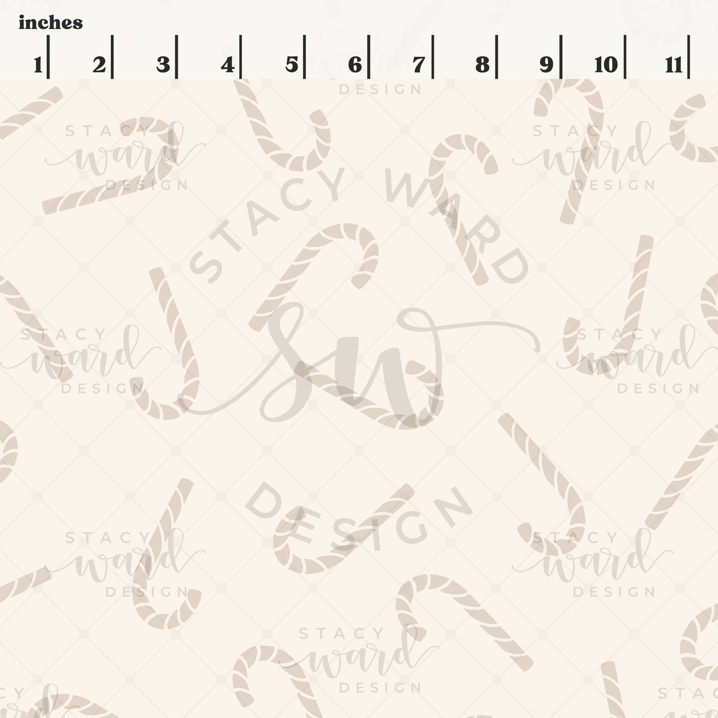 Scale reference for candy canes seamless pattern showing repeat size in inches