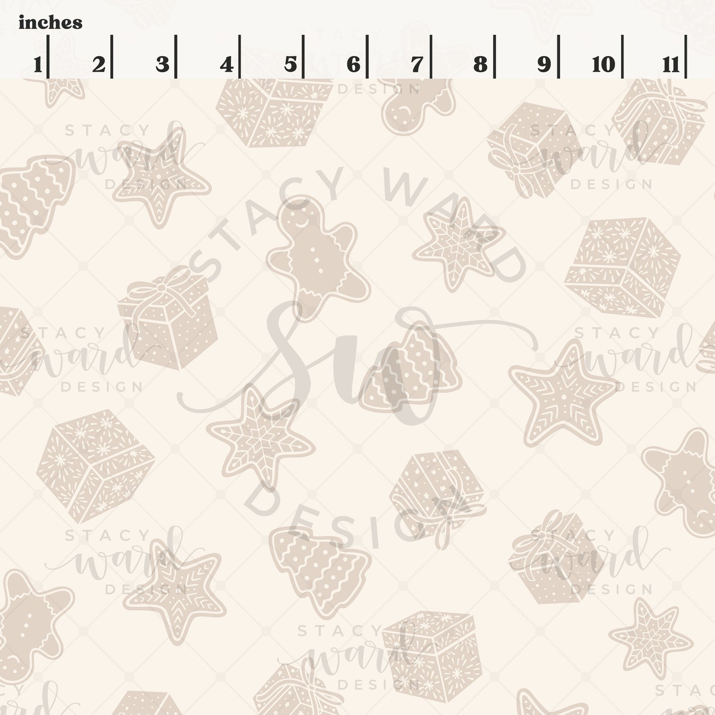 Scale reference for Christmas themed seamless pattern showing repeat size in inches
