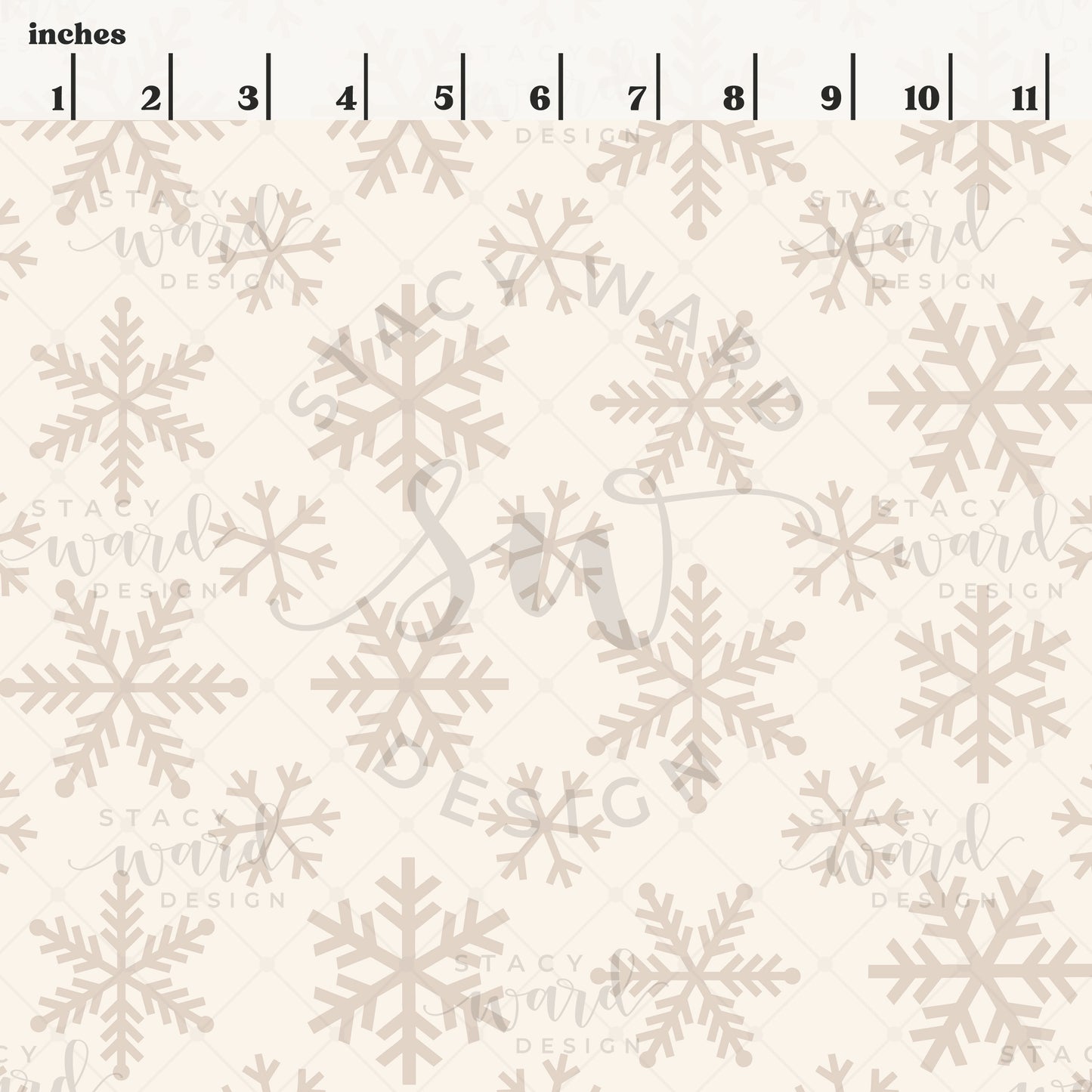 Scale reference for snowflakes seamless pattern showing repeat size in inches