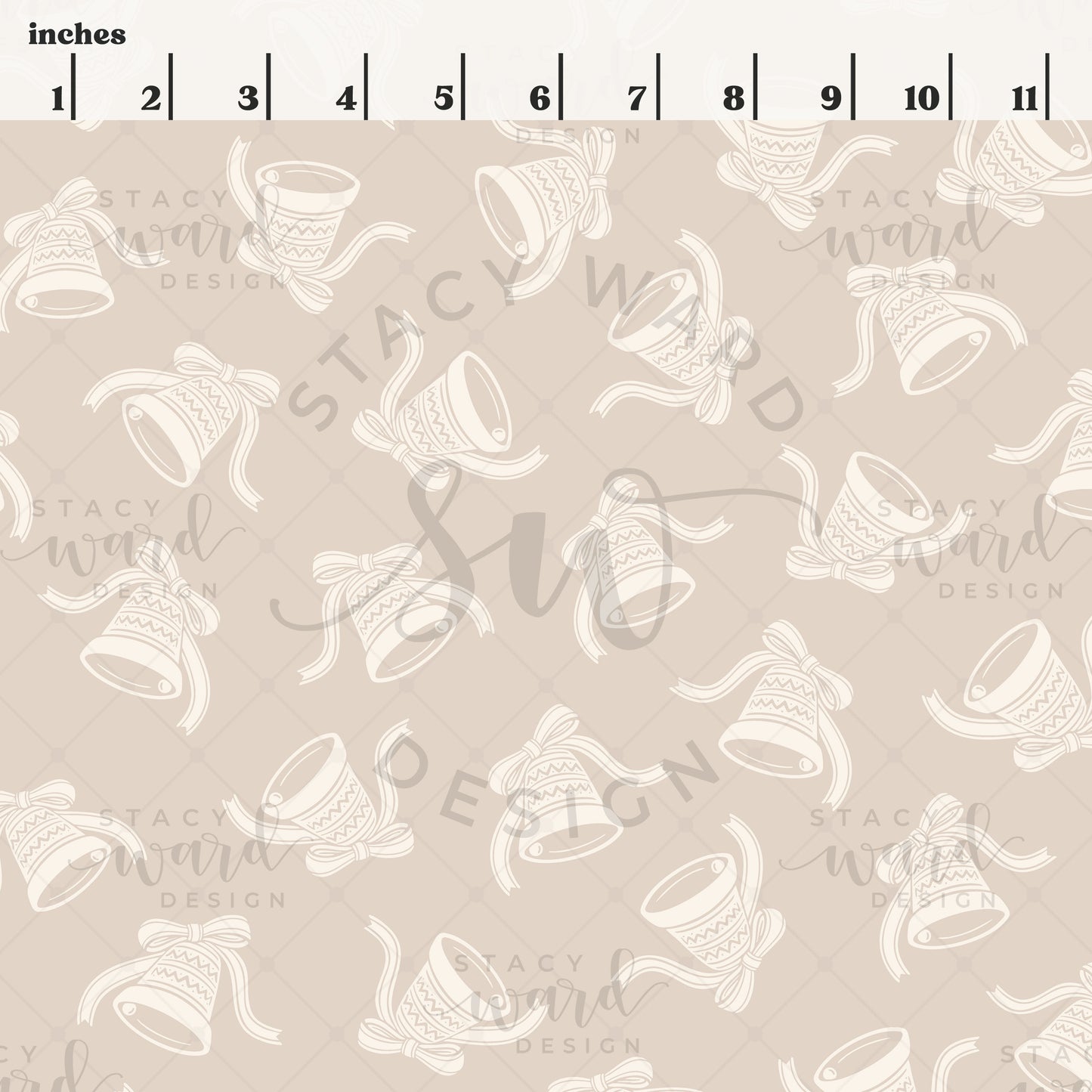 Scale reference for holiday bells seamless pattern showing repeat size in inches