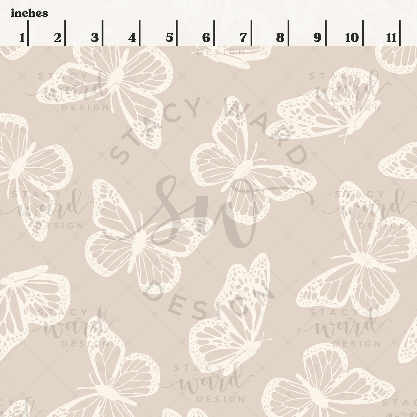 Scale reference for butterfly seamless pattern showing repeat size in inches