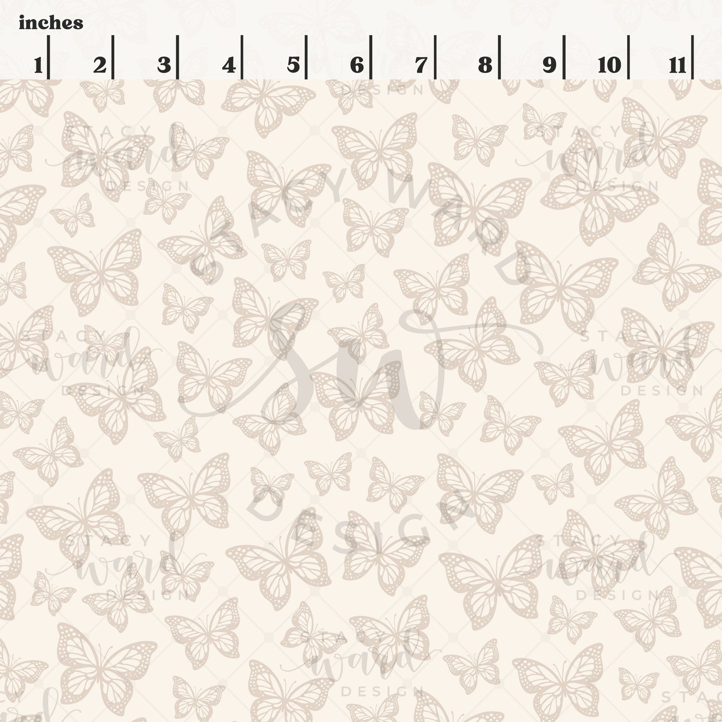 Scale reference for butterfly seamless pattern showing repeat size in inches