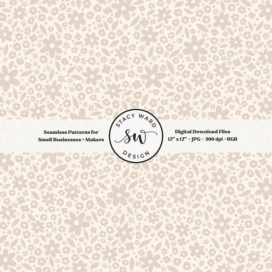 Hand drawn ditsy floral seamless pattern in muted soft brown on cream vintage cottagecore small dainty flowers