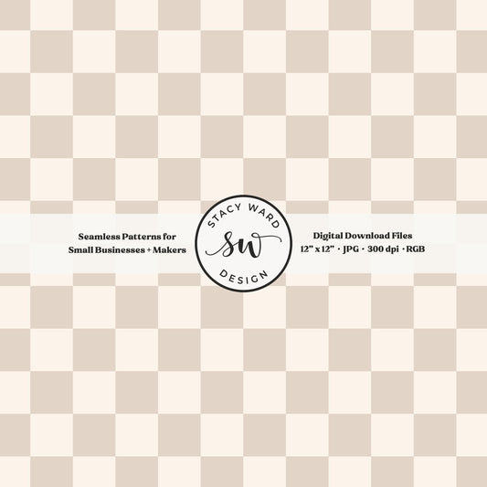 Traditional checked seamless pattern in muted soft brown and cream retro boho checkered