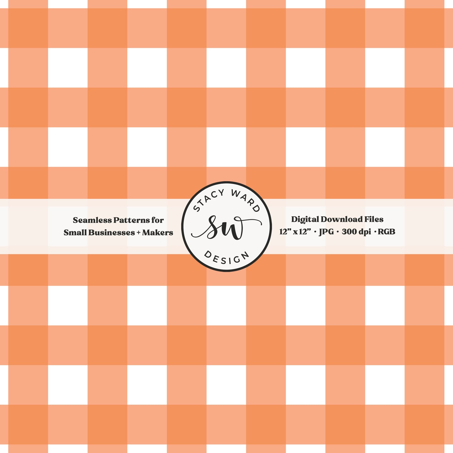 Woven Check gingham seamless pattern in bright orange on crisp white spring picnic plaid blender pattern for fabric printing