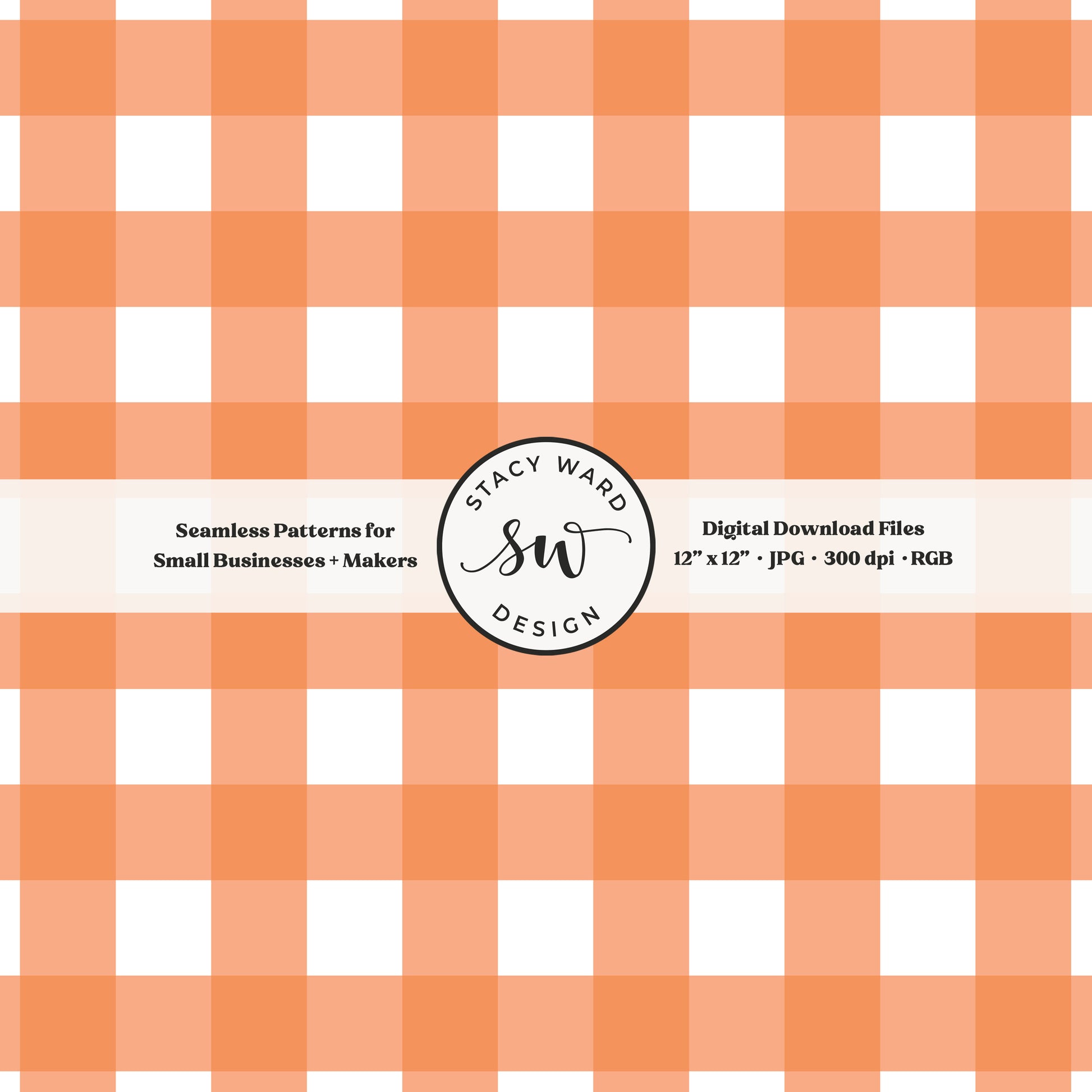 Woven Check gingham seamless pattern in bright orange on crisp white spring picnic plaid blender pattern for fabric printing