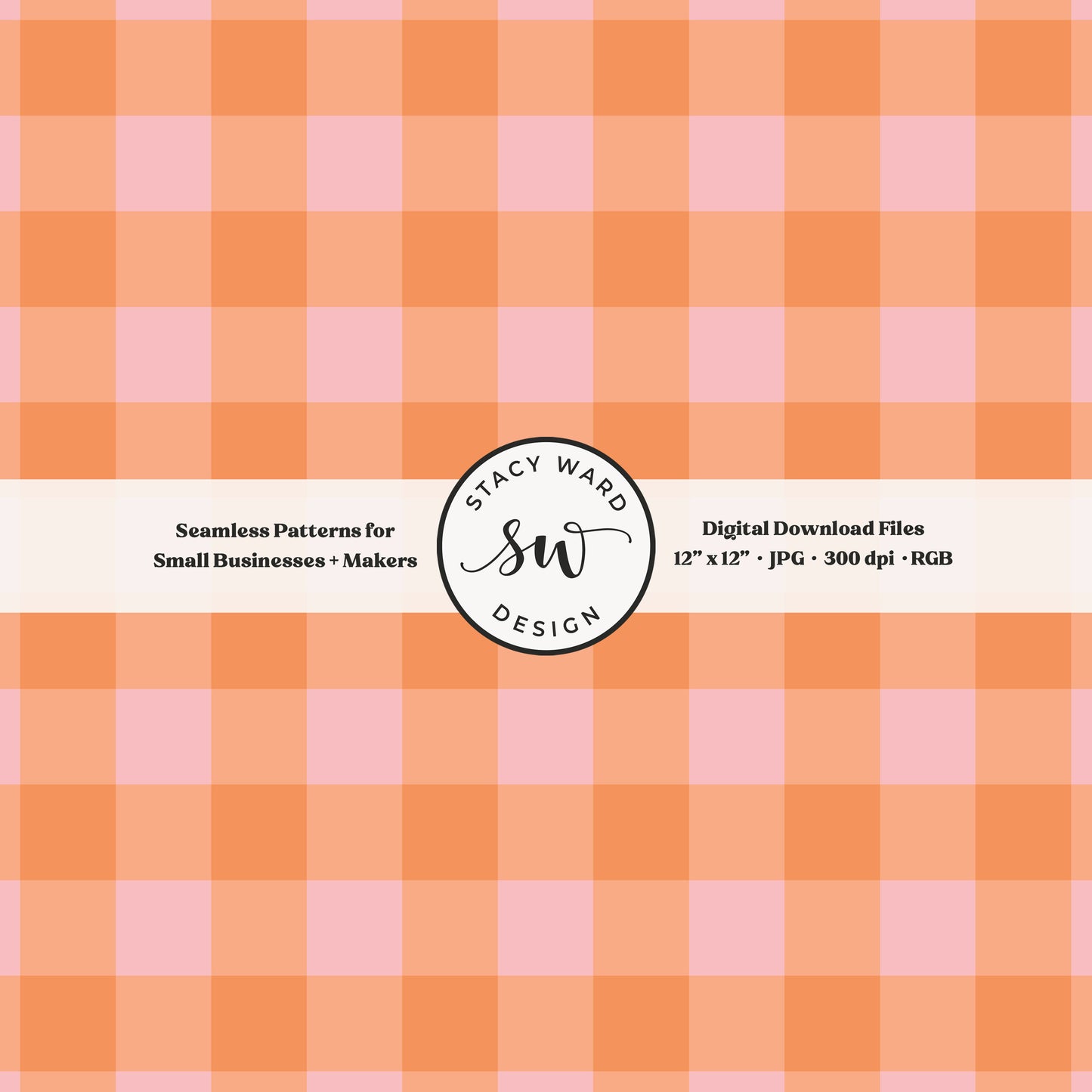 Woven Check gingham seamless pattern in orange on pastel pink coquette picnic plaid blender pattern for fabric printing