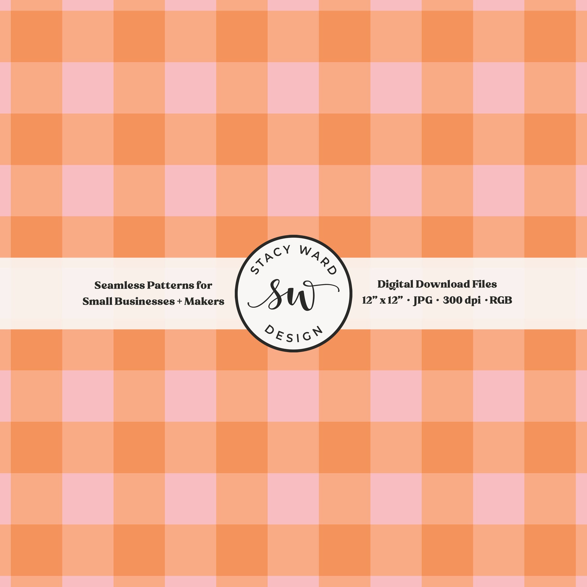 Woven Check gingham seamless pattern in orange on pastel pink coquette picnic plaid blender pattern for fabric printing
