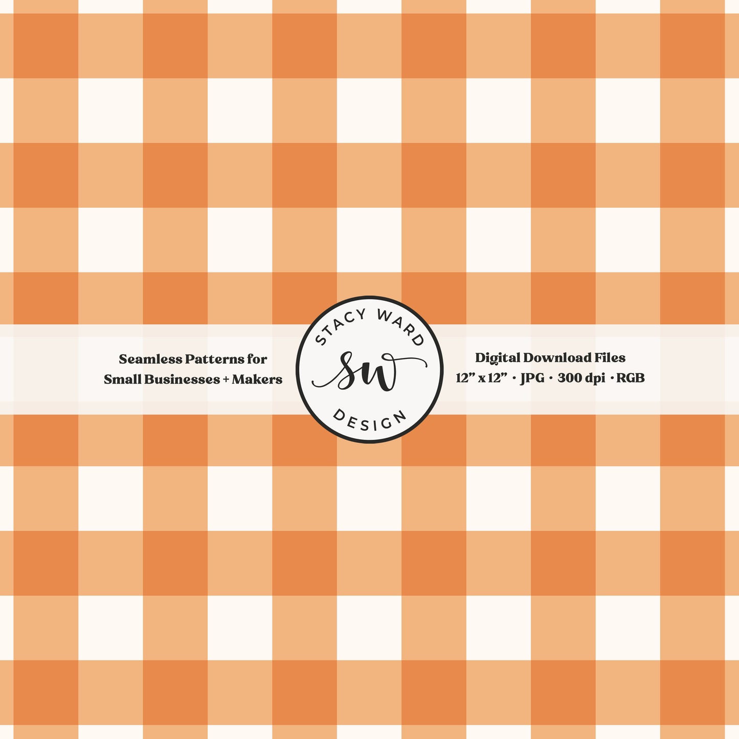 Woven Check gingham seamless pattern in orange on warm off white cozy fall picnic plaid blender pattern for fabric printing