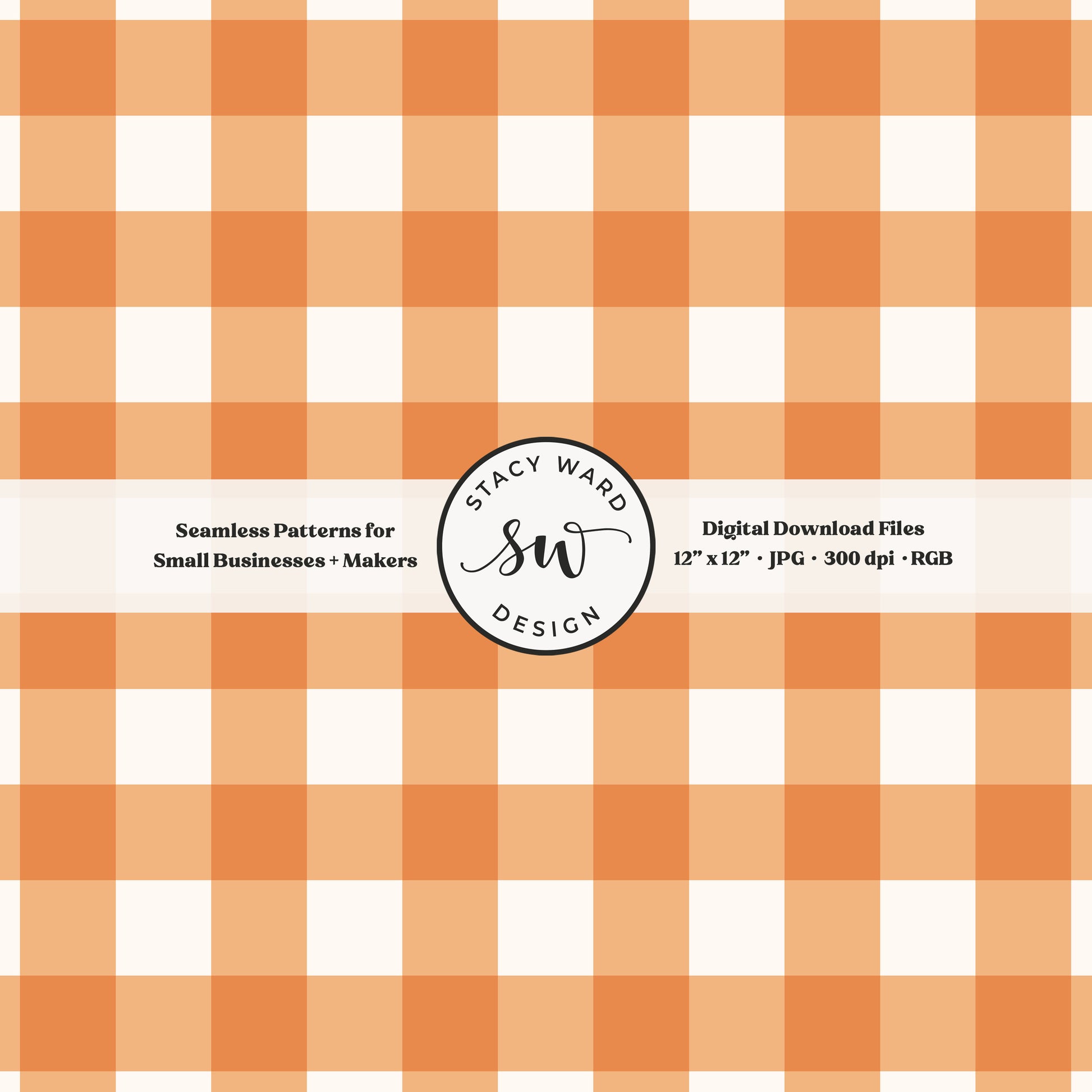 Woven Check gingham seamless pattern in orange on warm off white cozy fall picnic plaid blender pattern for fabric printing