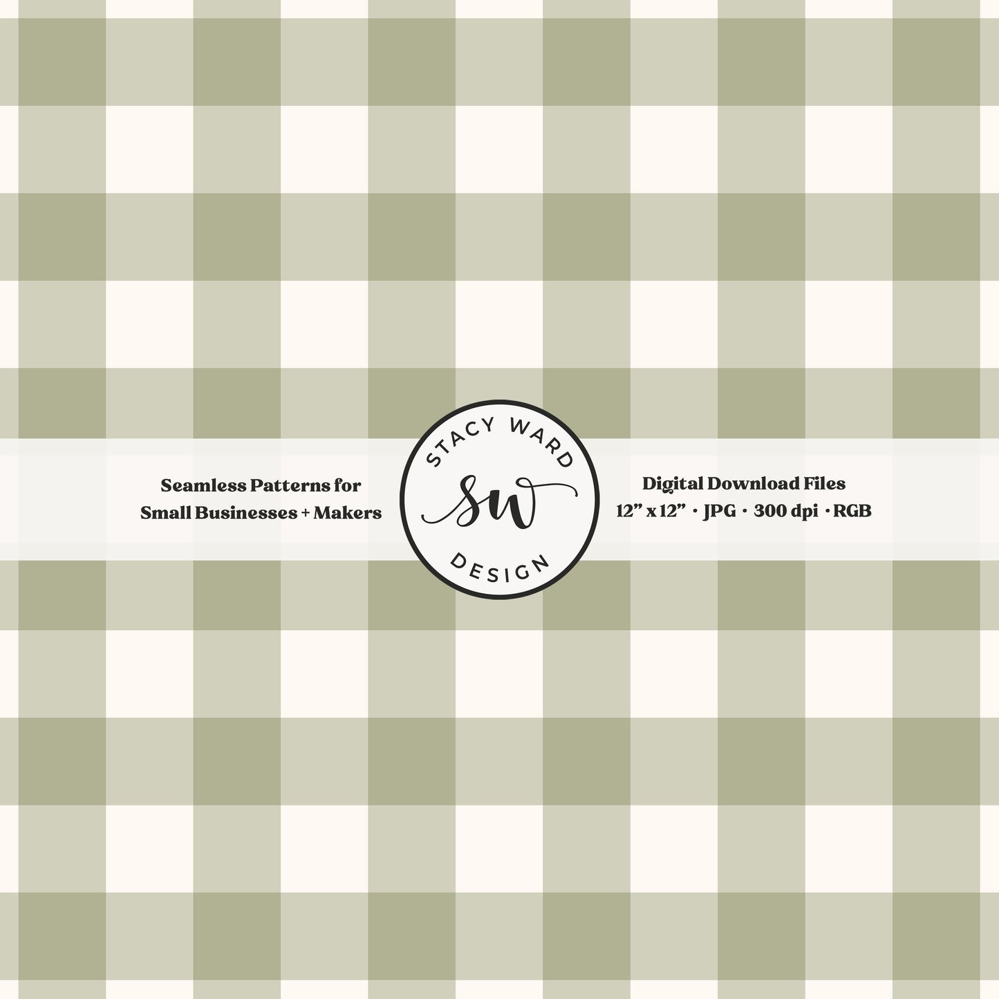 Woven Check gingham seamless pattern in sage green on warm off white cozy fall picnic plaid blender pattern for fabric printing