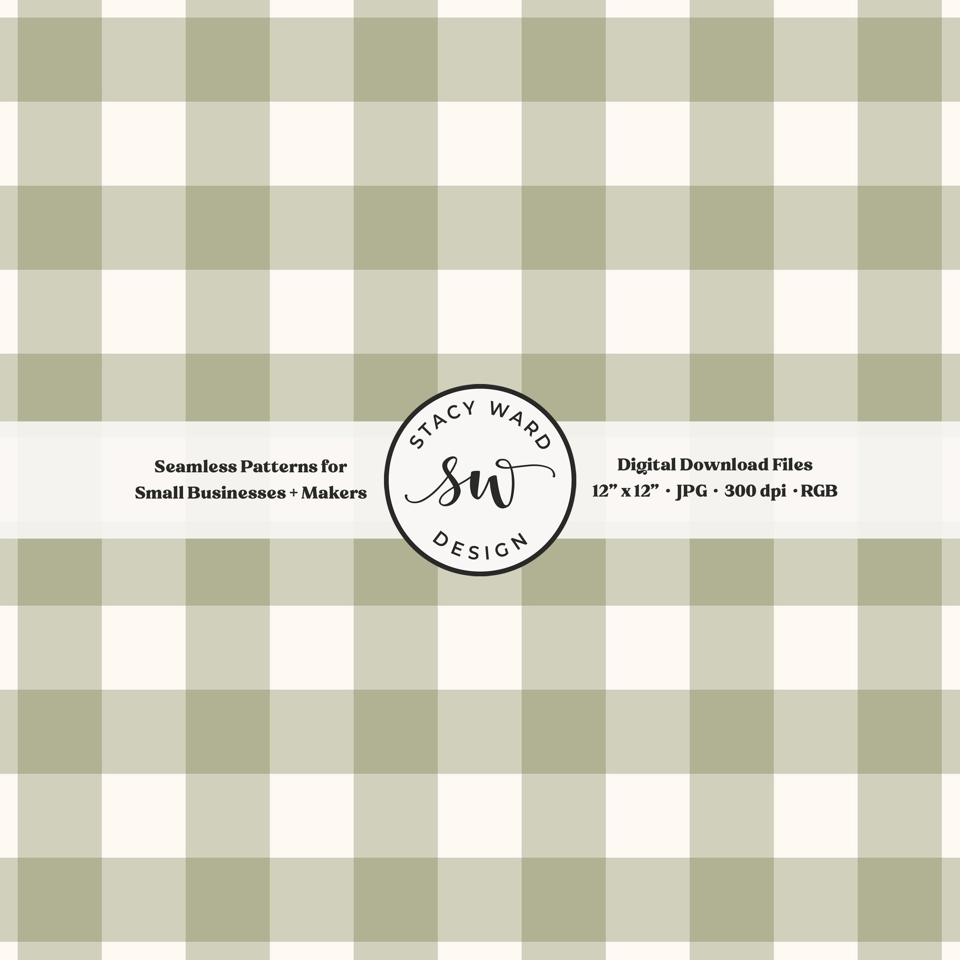 Woven Check gingham seamless pattern in sage green on warm off white cozy fall picnic plaid blender pattern for fabric printing