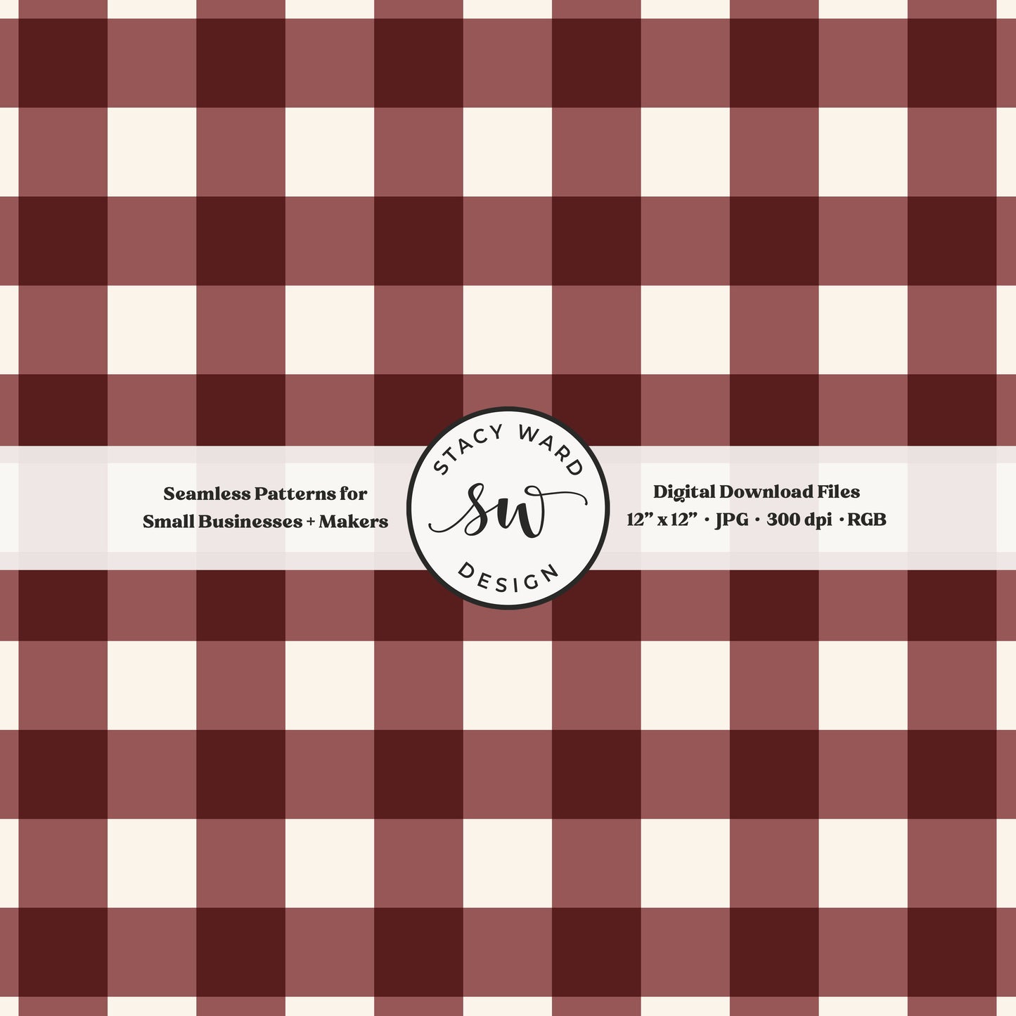 Traditional gingham seamless pattern in bold burgundy wine and cream nostalgic vintage preppy vibes