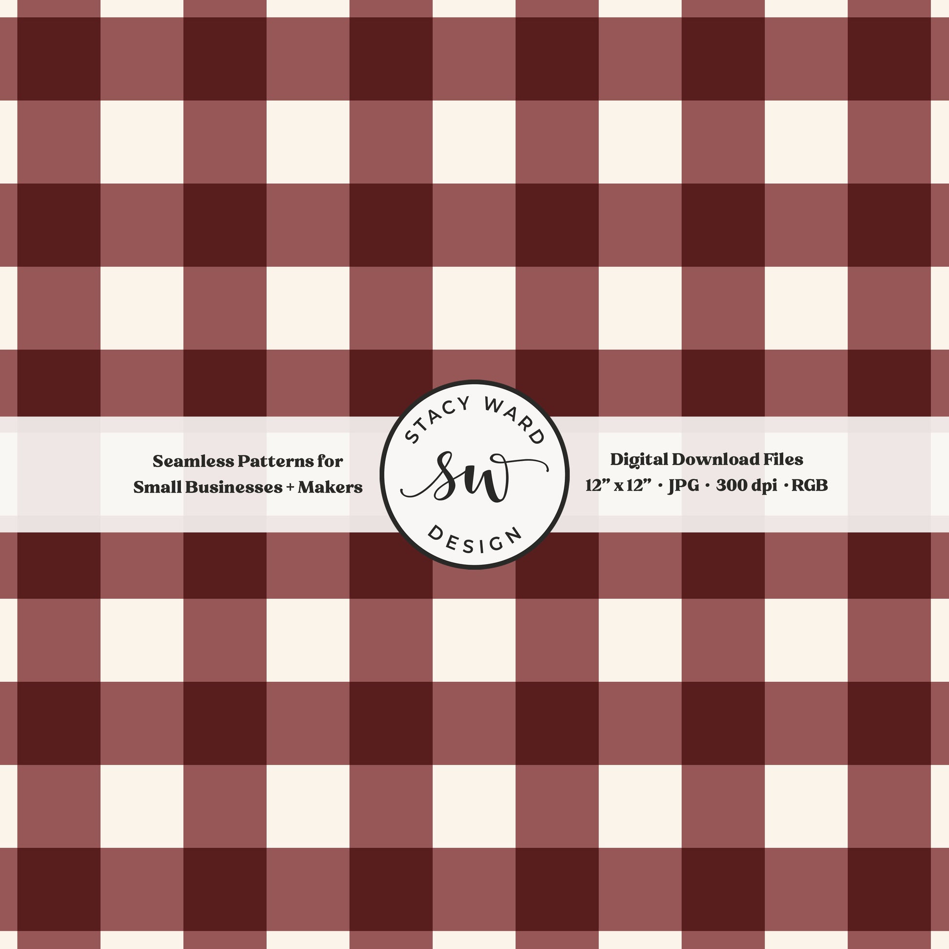 Traditional gingham seamless pattern in bold burgundy wine and cream nostalgic vintage preppy vibes