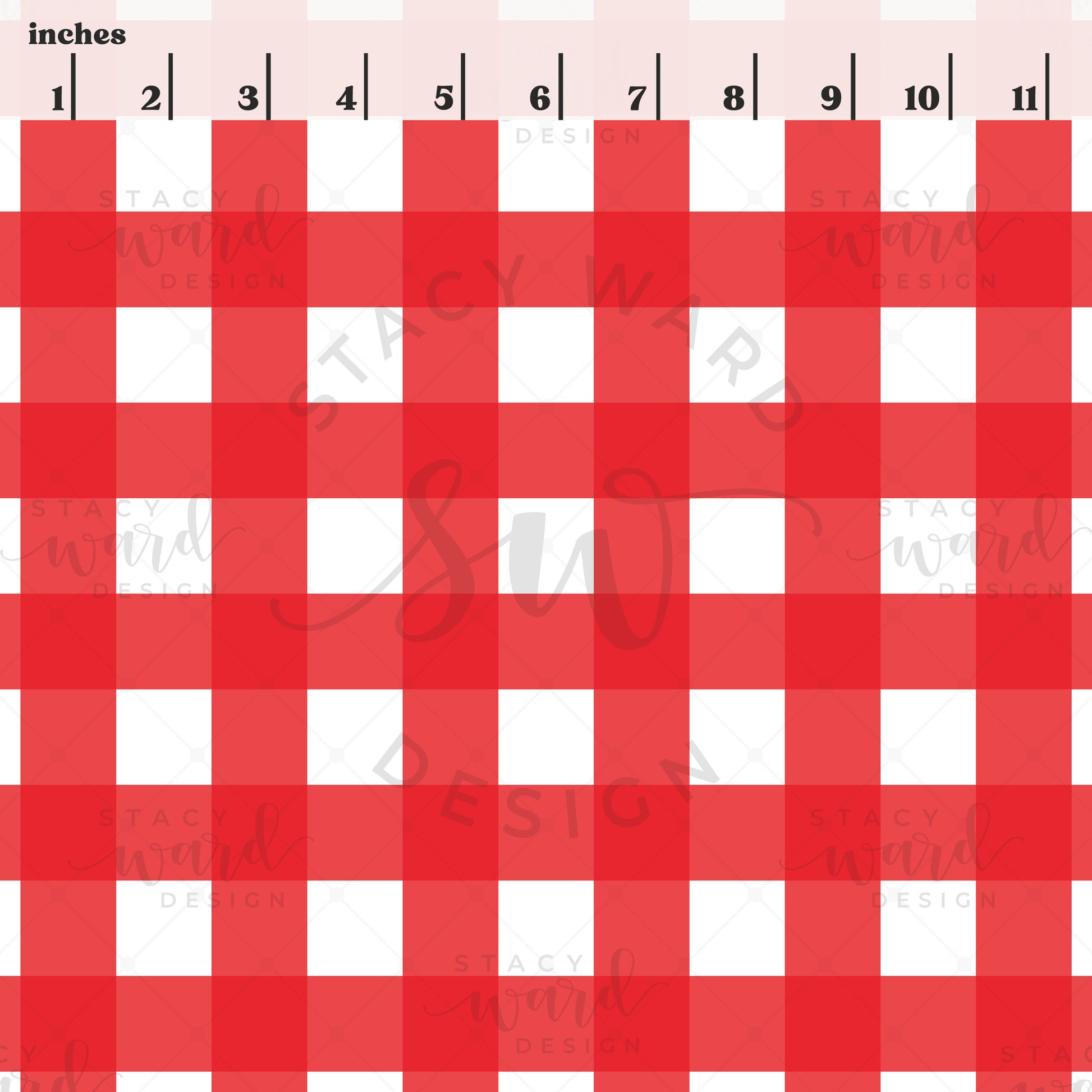Scale reference for gingham seamless pattern showing repeat size in inches