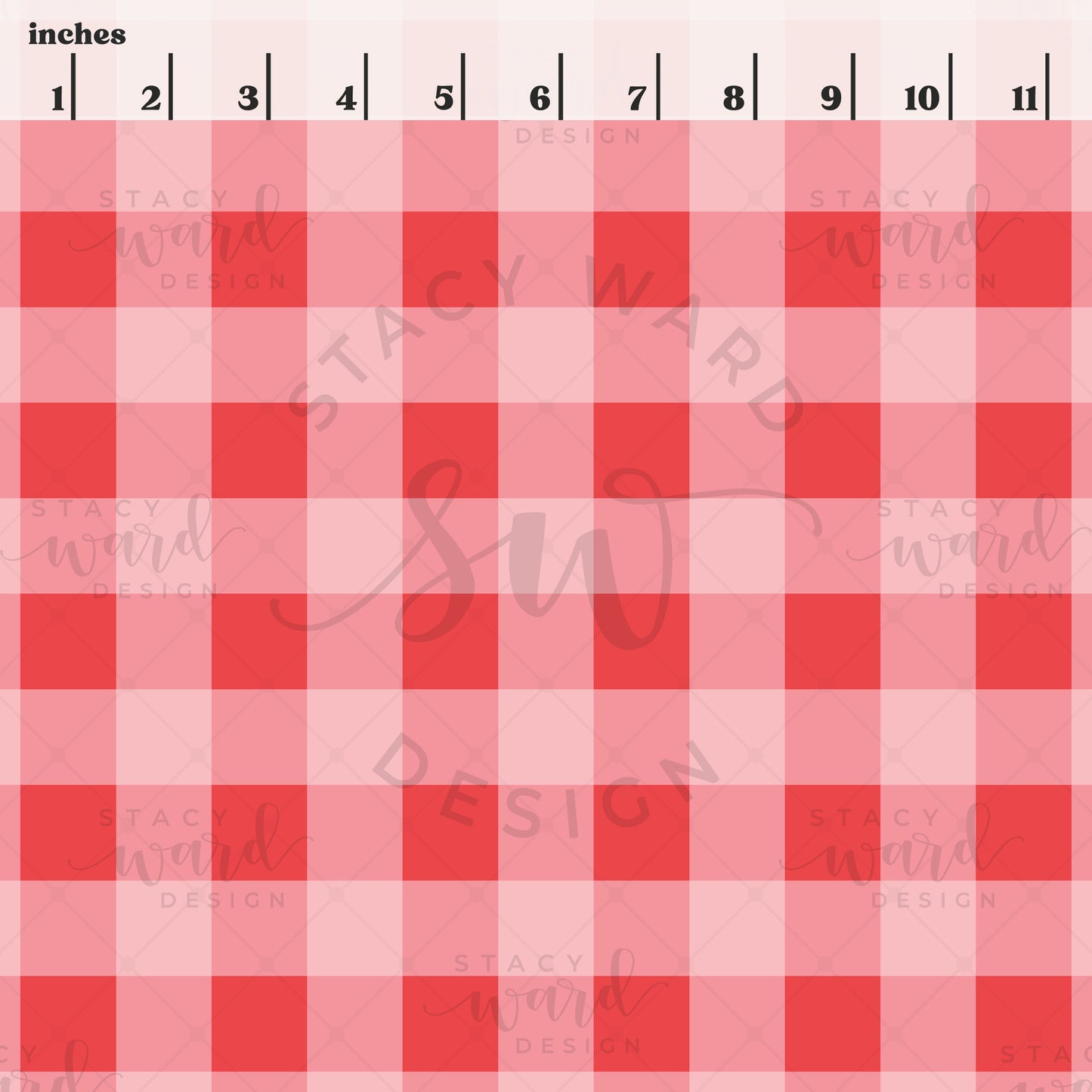 Scale reference for gingham seamless pattern showing repeat size in inches