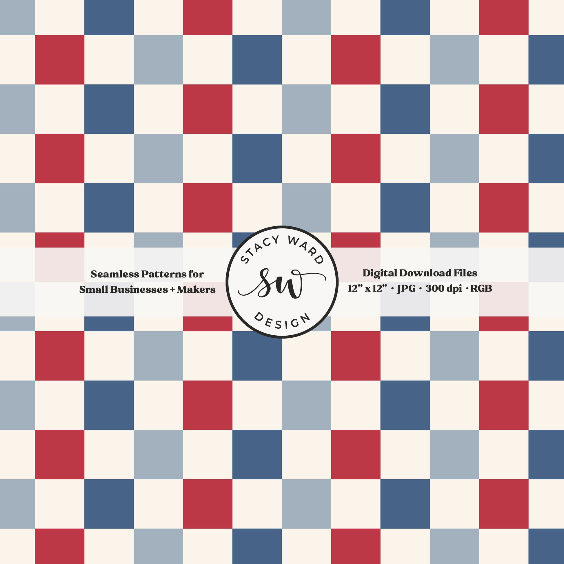 checkerboard seamless pattern in red and blue on off white patriotic fourth of july americana checks