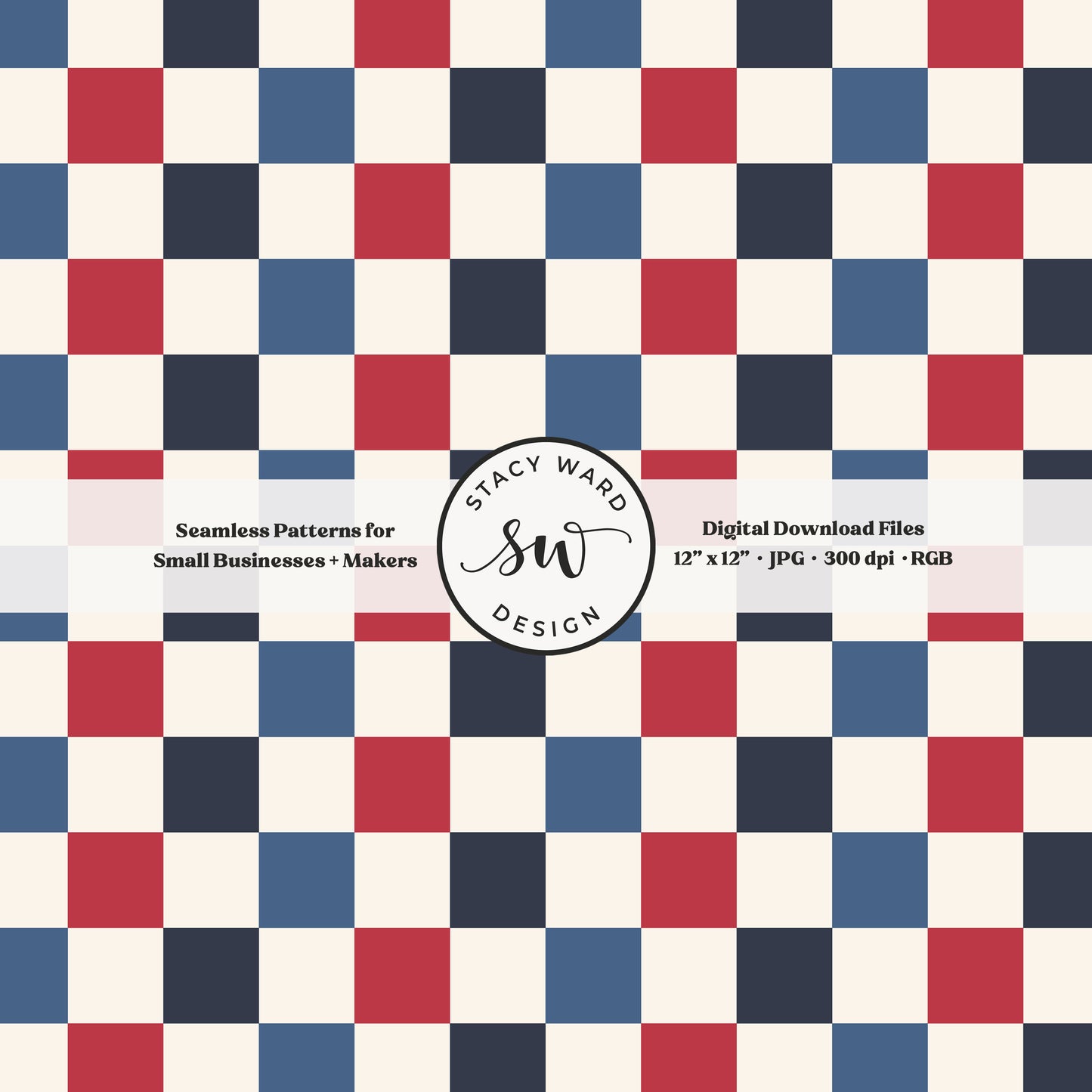 checkerboard seamless pattern in red and dark navy on off white patriotic americana heritage checks