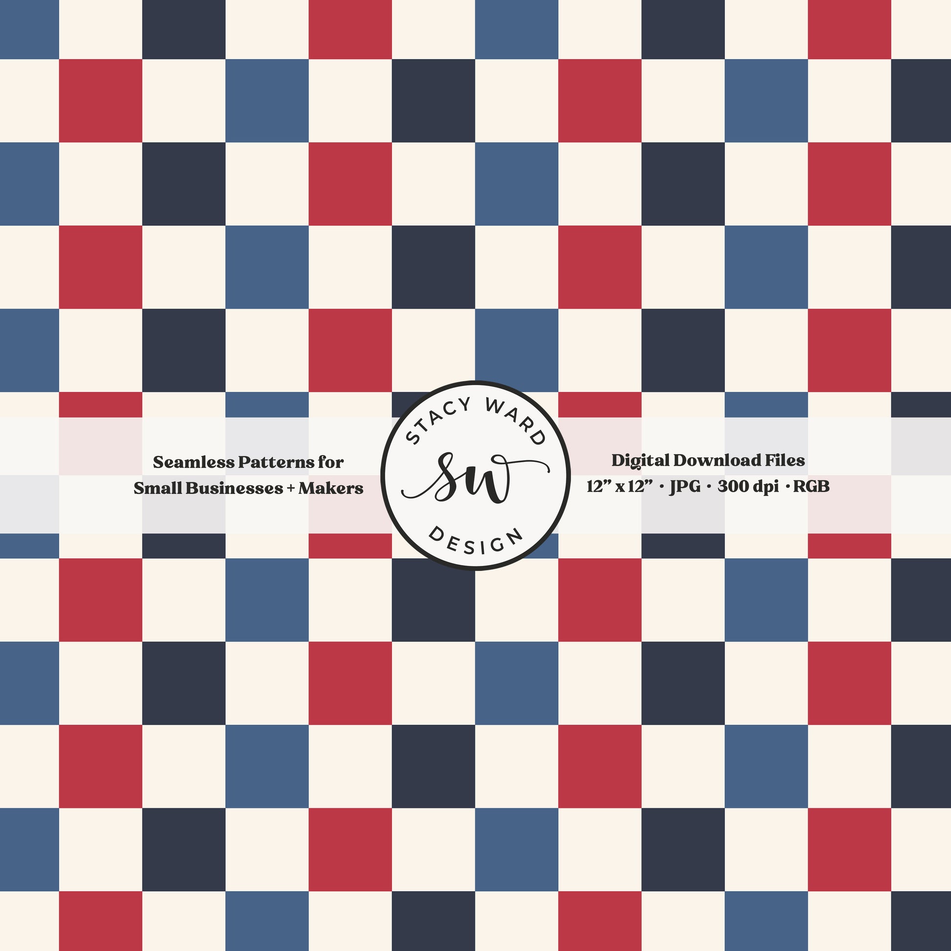 checkerboard seamless pattern in red and dark navy on off white patriotic americana heritage checks