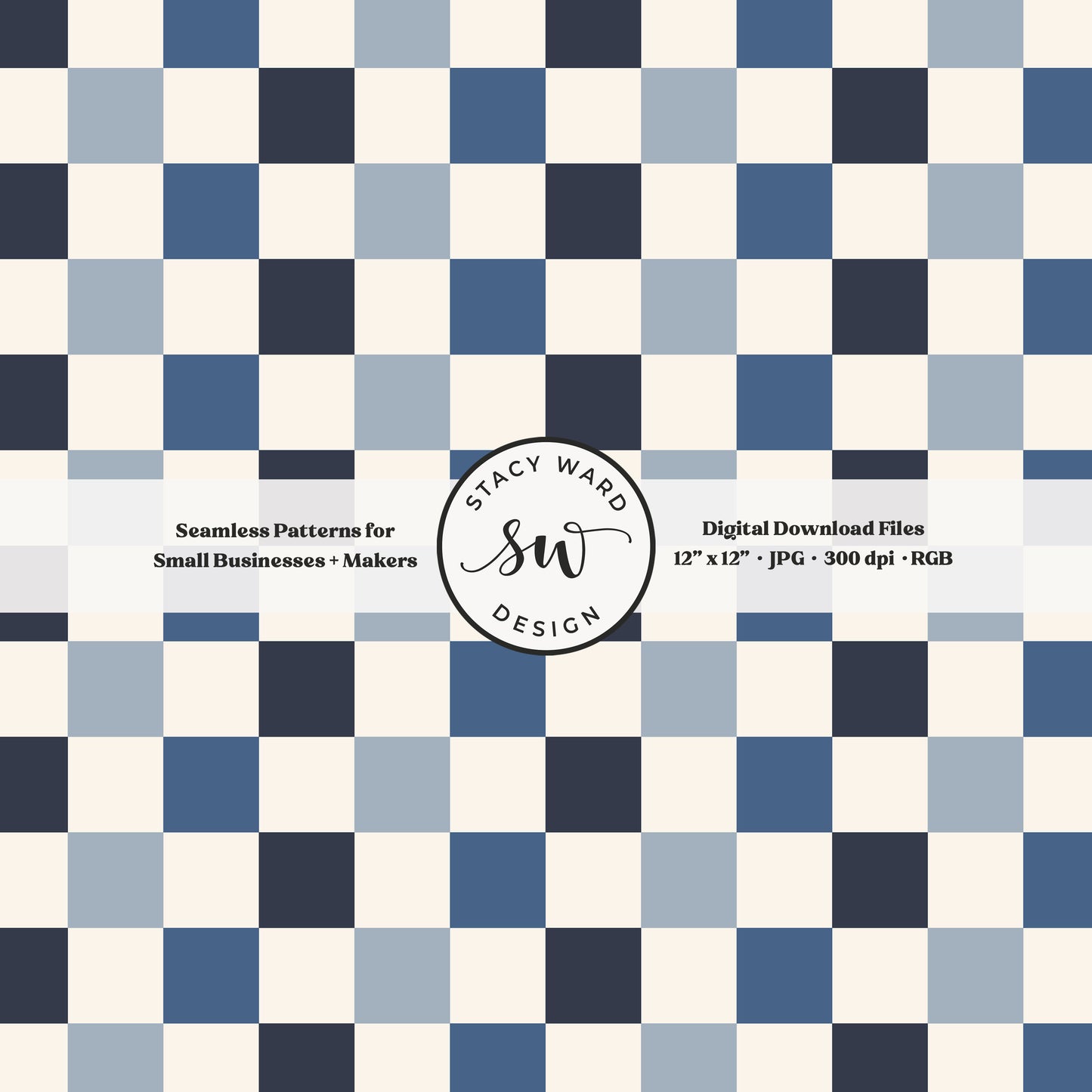 checkerboard seamless pattern in shades of blue on off white coastal nautical summer checks