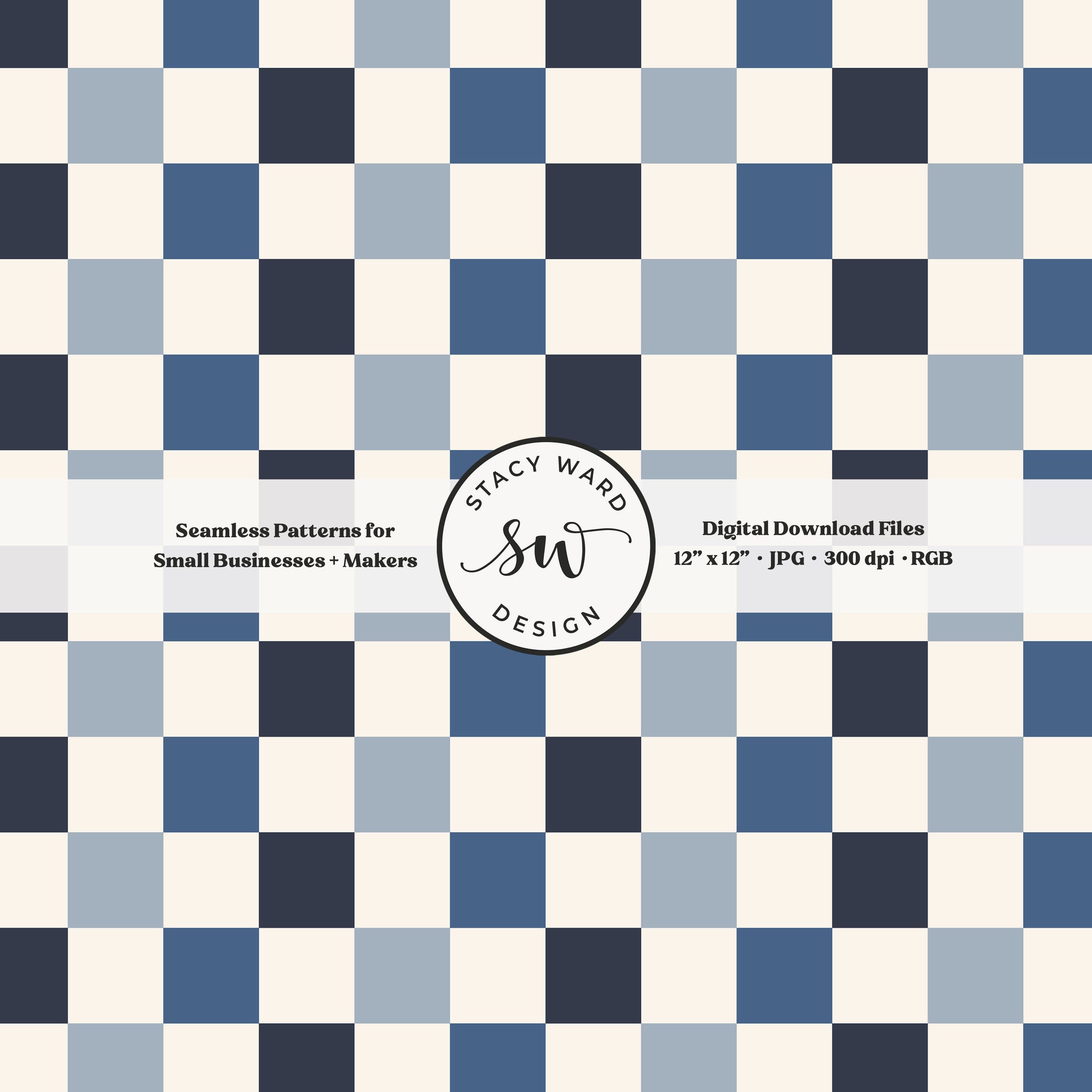 checkerboard seamless pattern in shades of blue on off white coastal nautical summer checks