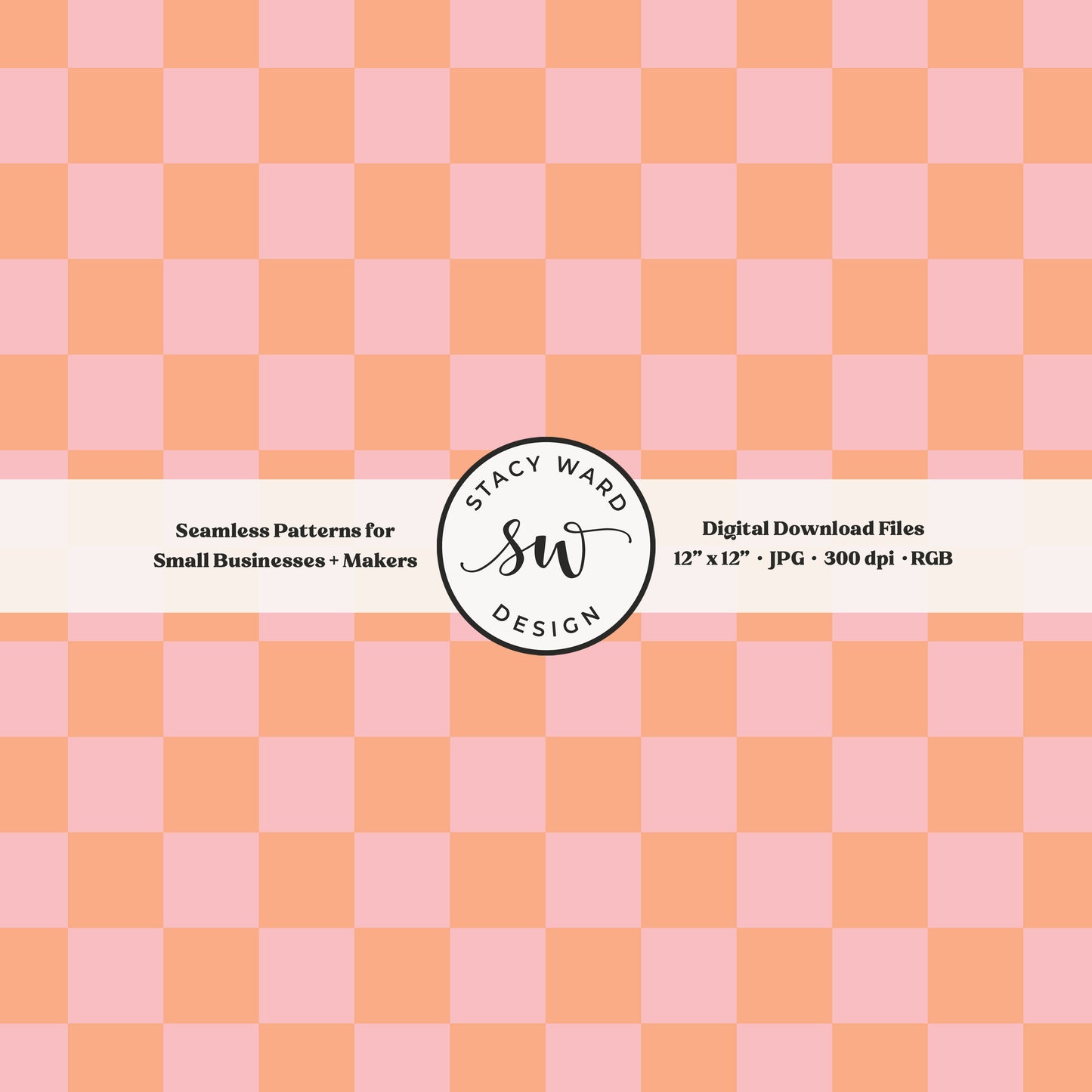 One inch checkered seamless pattern in light orange and pale pink whimsical girly checks digital file for fabric printing