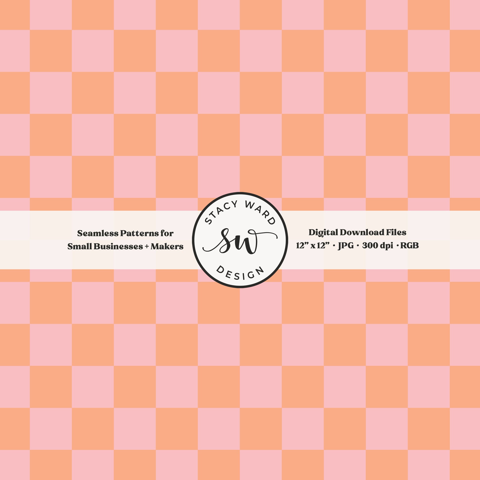 One inch checkered seamless pattern in light orange and pale pink whimsical girly checks digital file for fabric printing