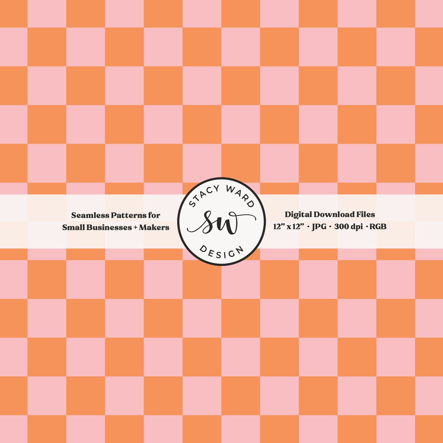 One inch checkered seamless pattern in pink and orange whimsical girly checks digital file for fabric printing