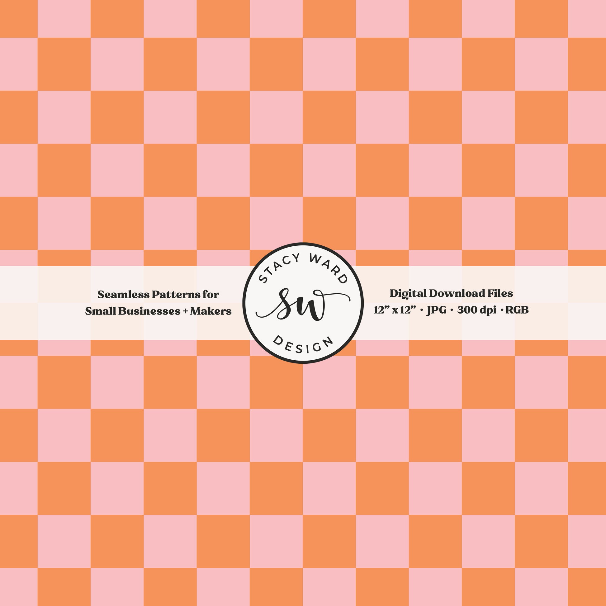 One inch checkered seamless pattern in pink and orange whimsical girly checks digital file for fabric printing
