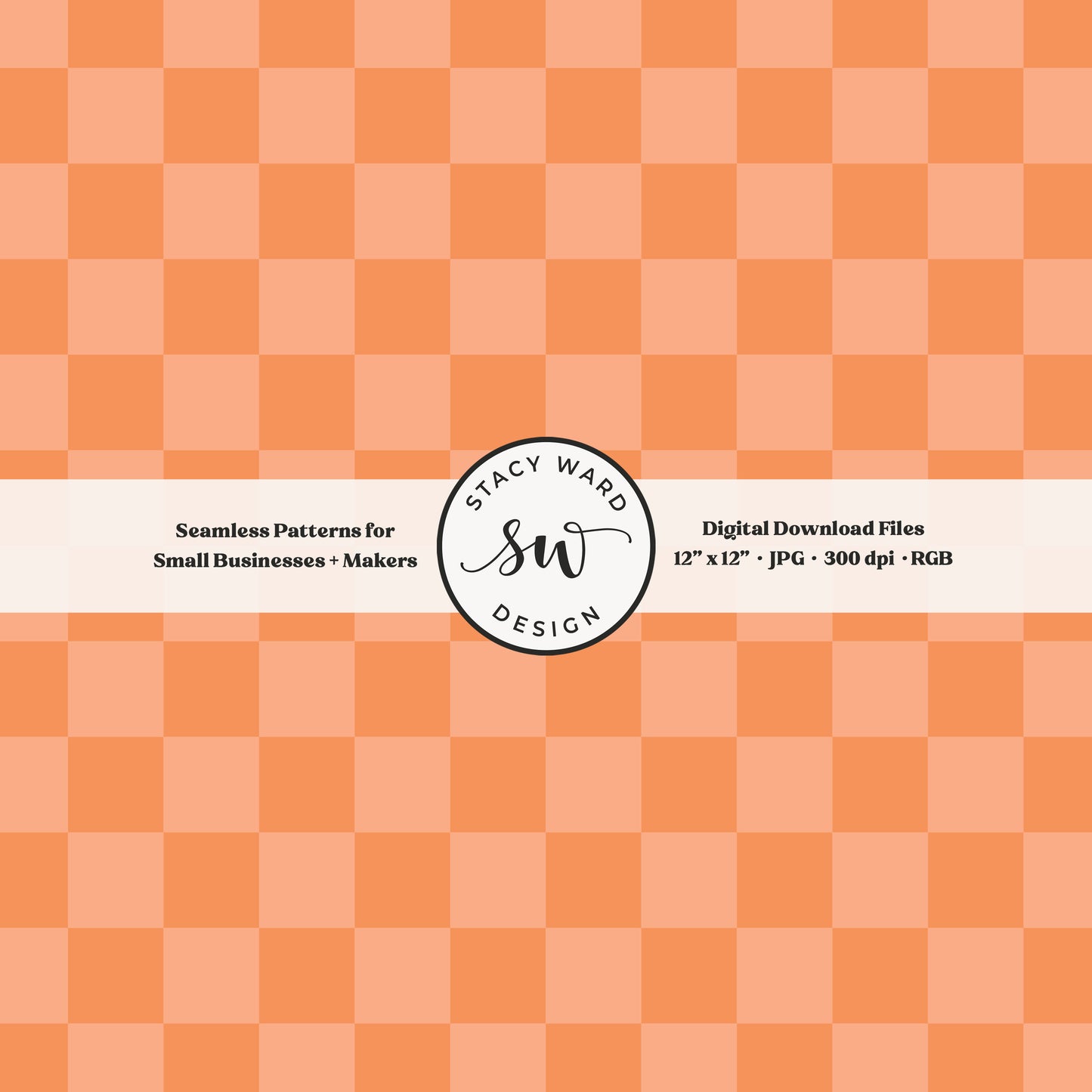 One inch checkered seamless pattern in light orange on dark orange tonal check digital file for fabric printing