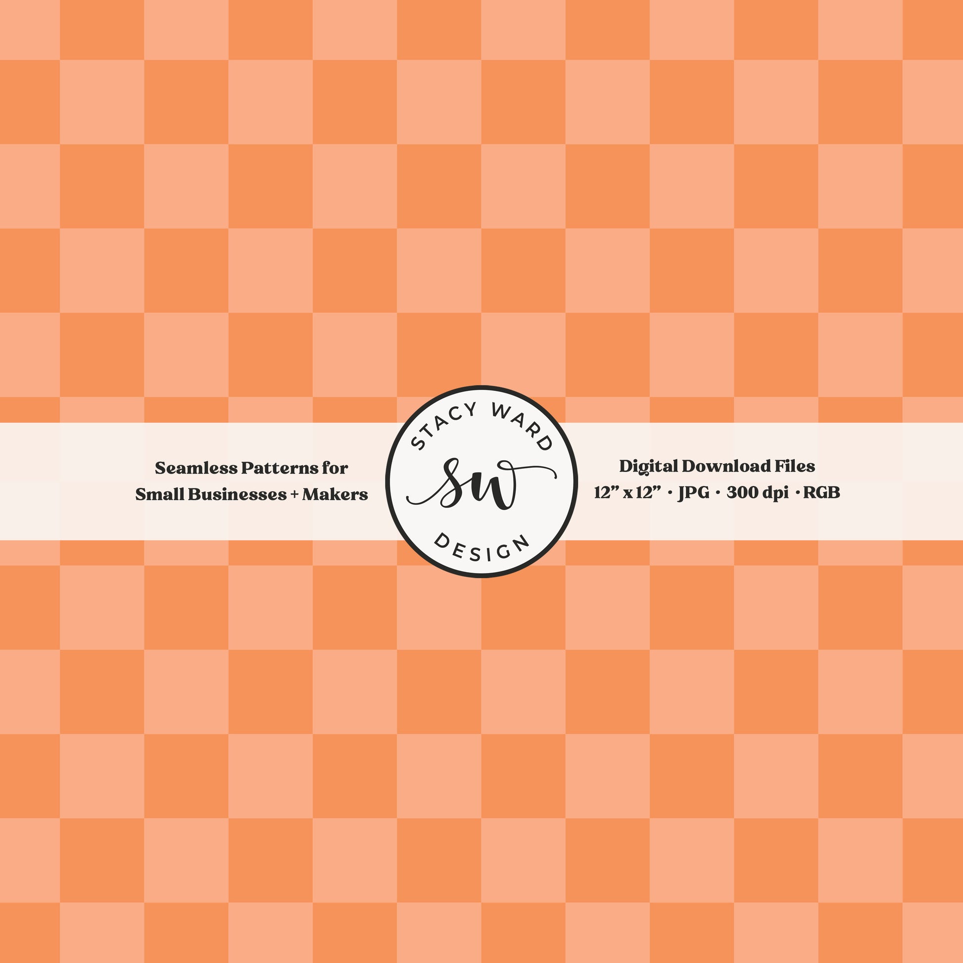 One inch checkered seamless pattern in light orange on dark orange tonal check digital file for fabric printing