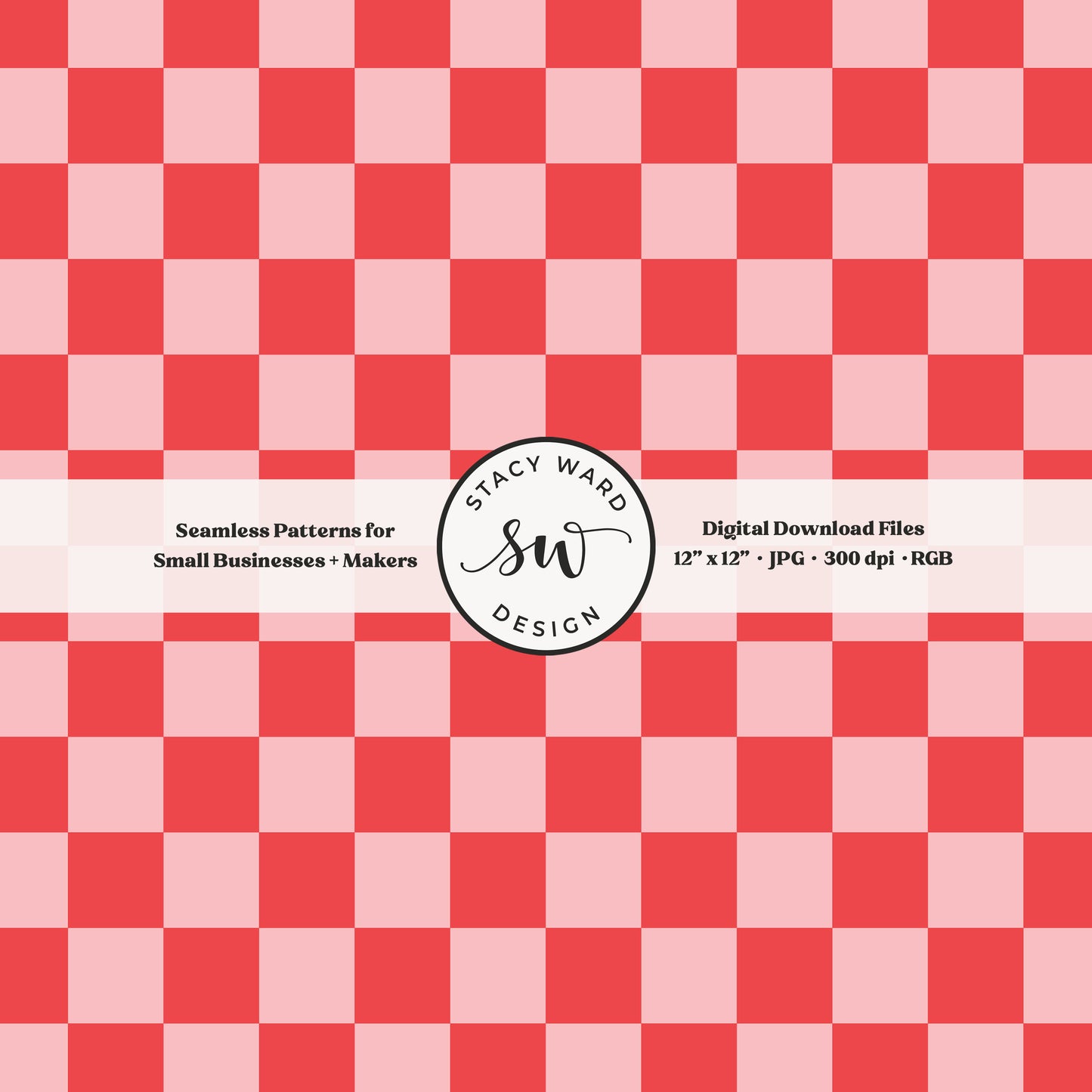 One inch checkered seamless pattern in pale pink and red whimsical girly checks digital file for fabric printing