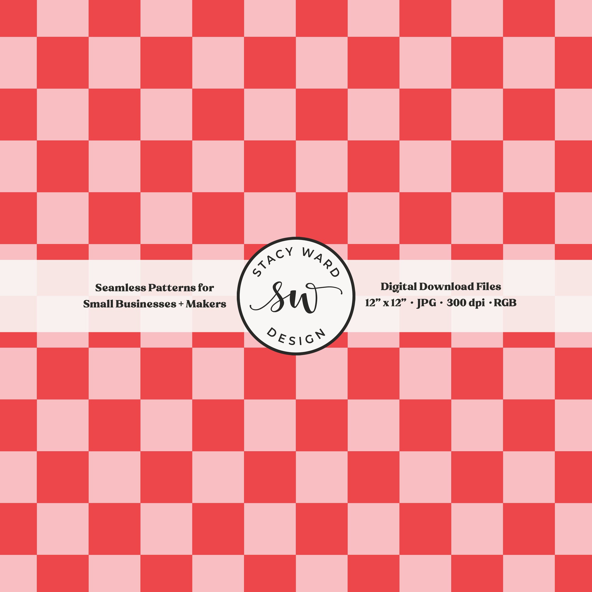 One inch checkered seamless pattern in pale pink and red whimsical girly checks digital file for fabric printing