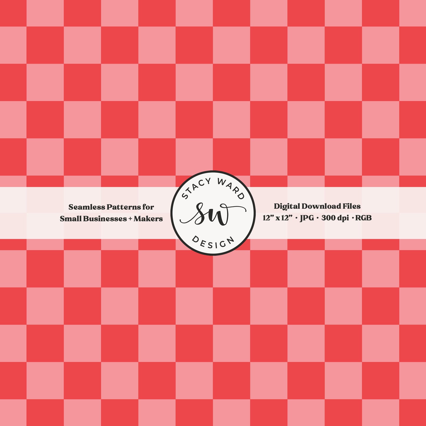 One inch checkered seamless pattern in medium pink and red whimsical girly checks digital file for fabric printing