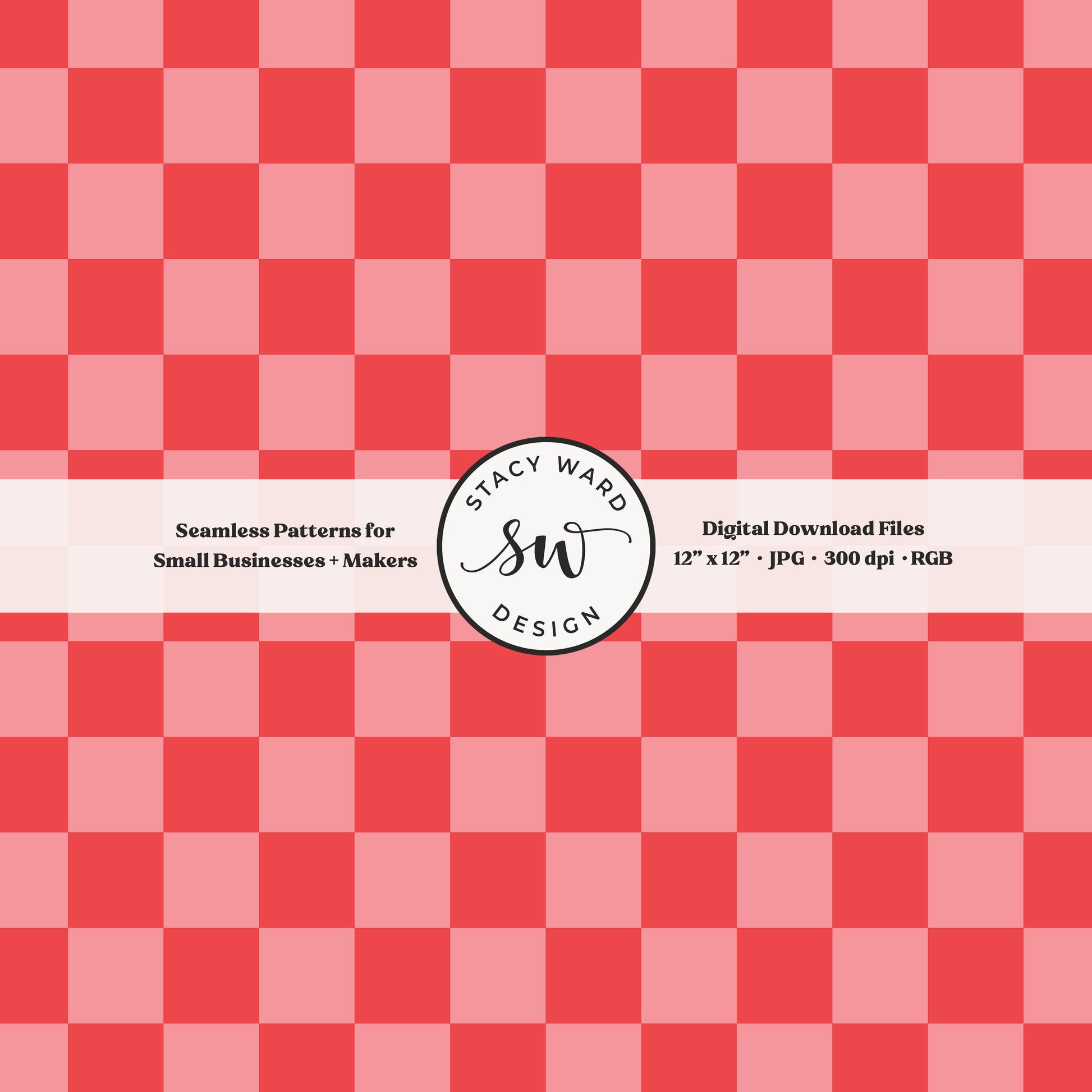One inch checkered seamless pattern in medium pink and red whimsical girly checks digital file for fabric printing