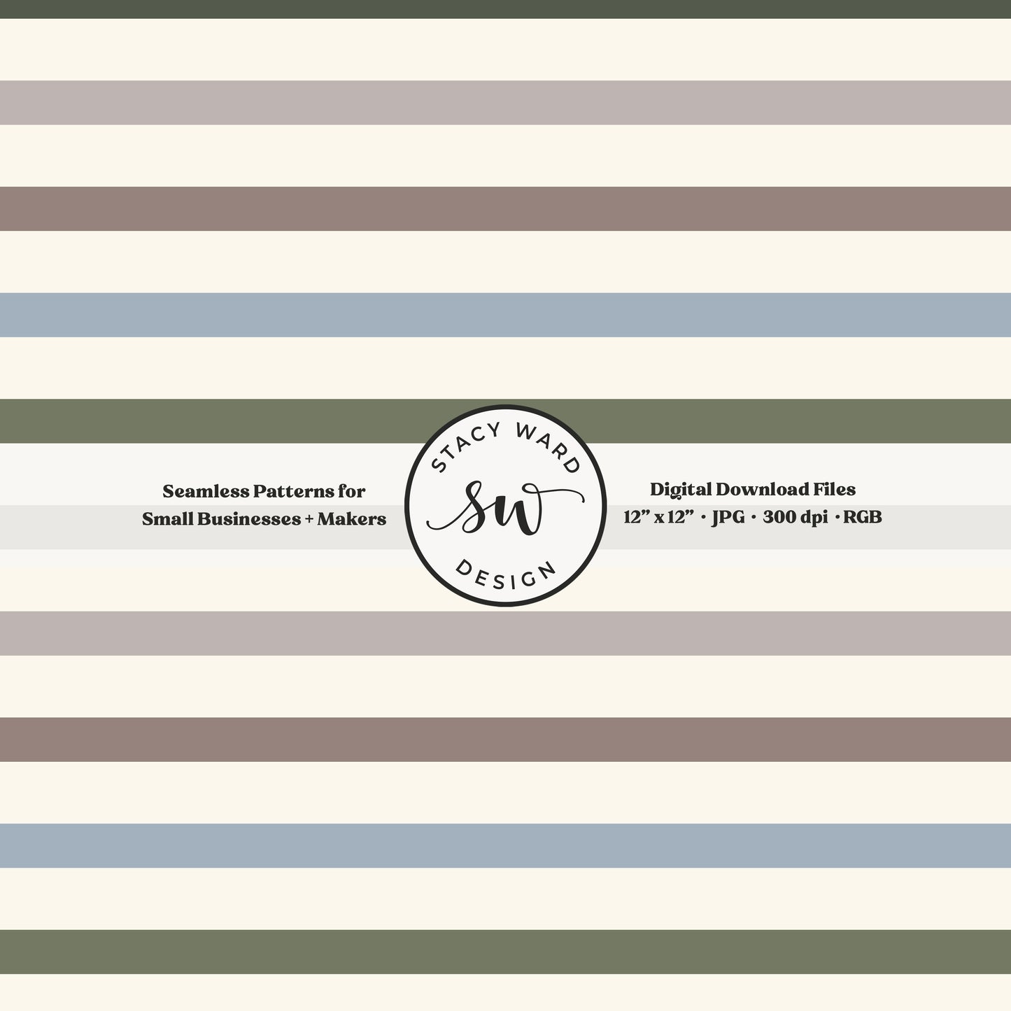 boho earth tone multicolor horizontal stripe seamless pattern in muted blue green taupe and gray on cream