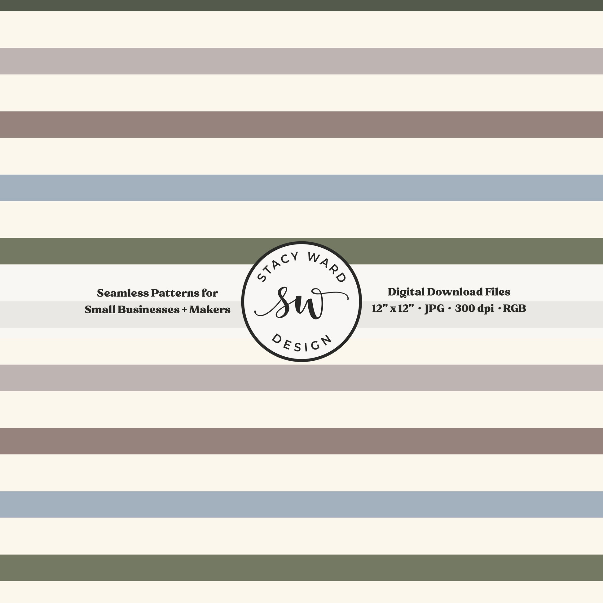 boho earth tone multicolor horizontal stripe seamless pattern in muted blue green taupe and gray on cream
