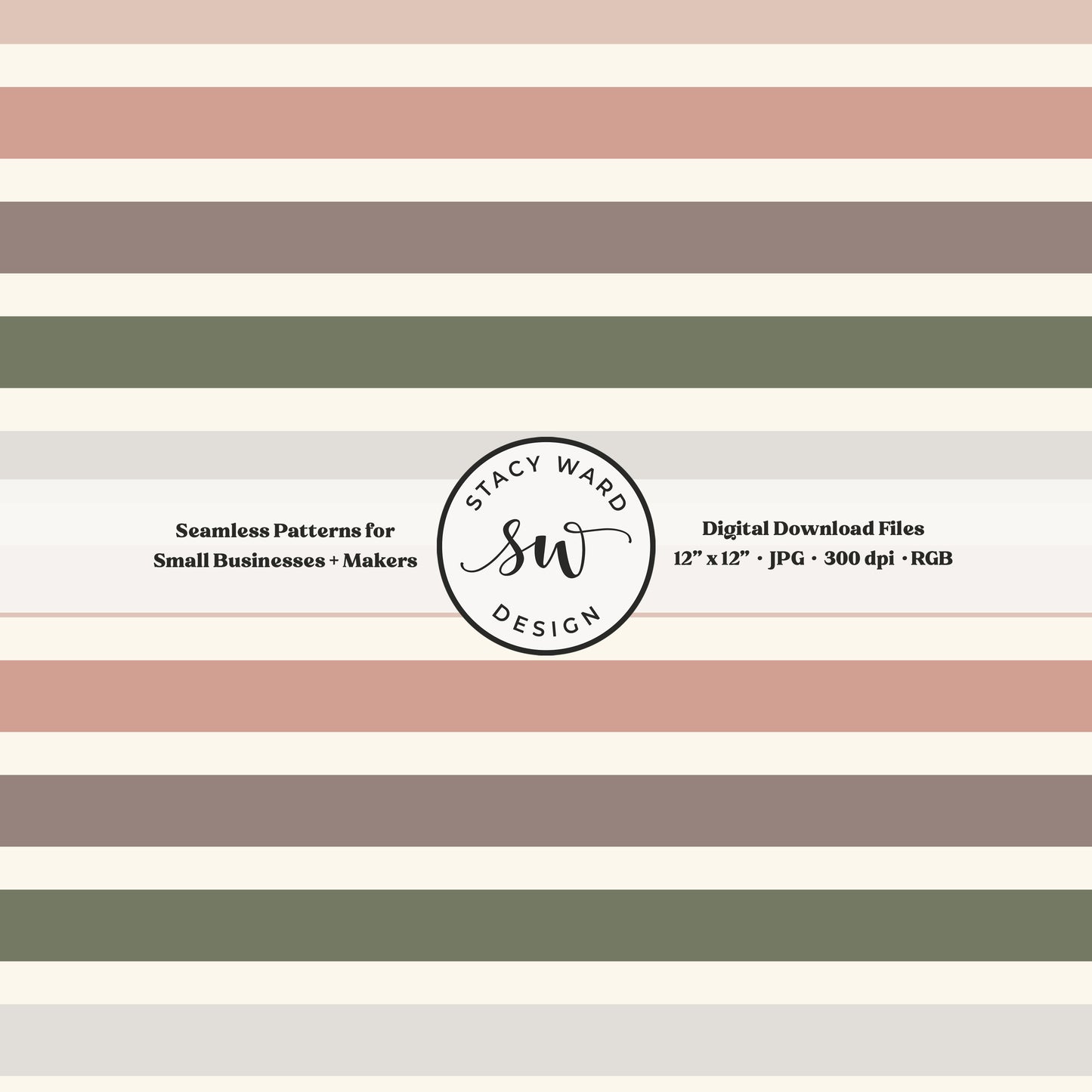 boho earth tone multicolor horizontal stripe seamless pattern in blush pink dusty rose green and gray on cream