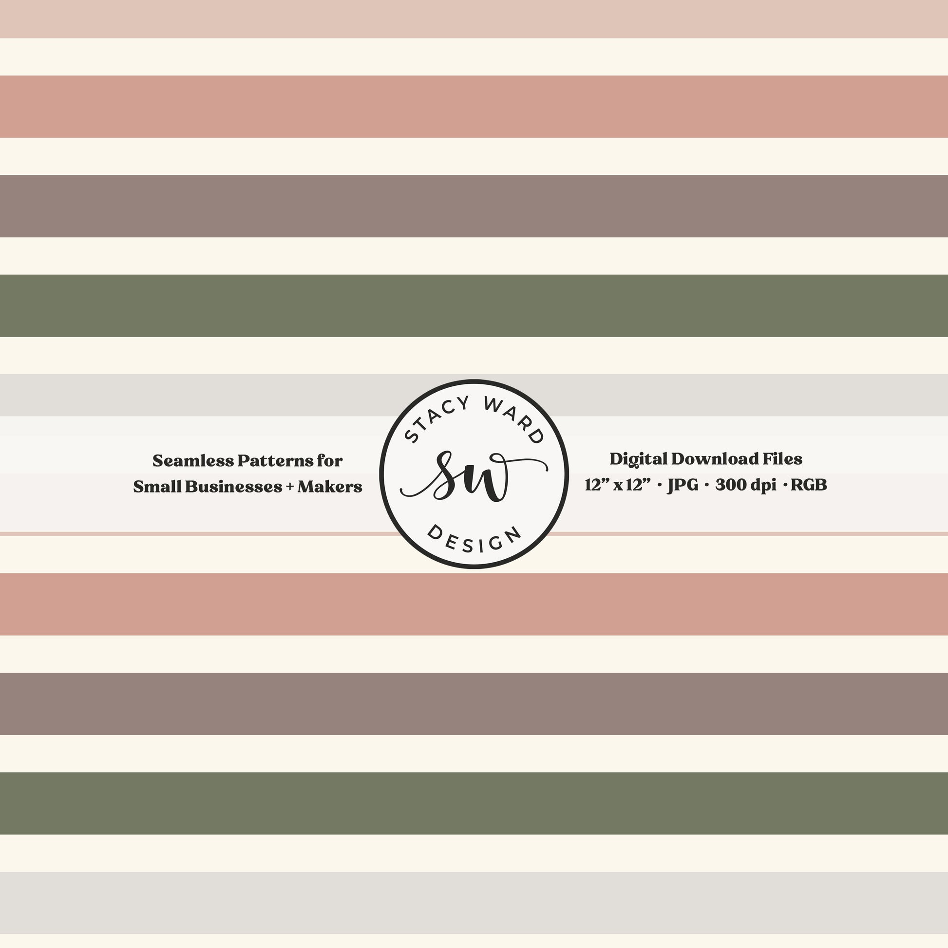 boho earth tone multicolor horizontal stripe seamless pattern in blush pink dusty rose green and gray on cream