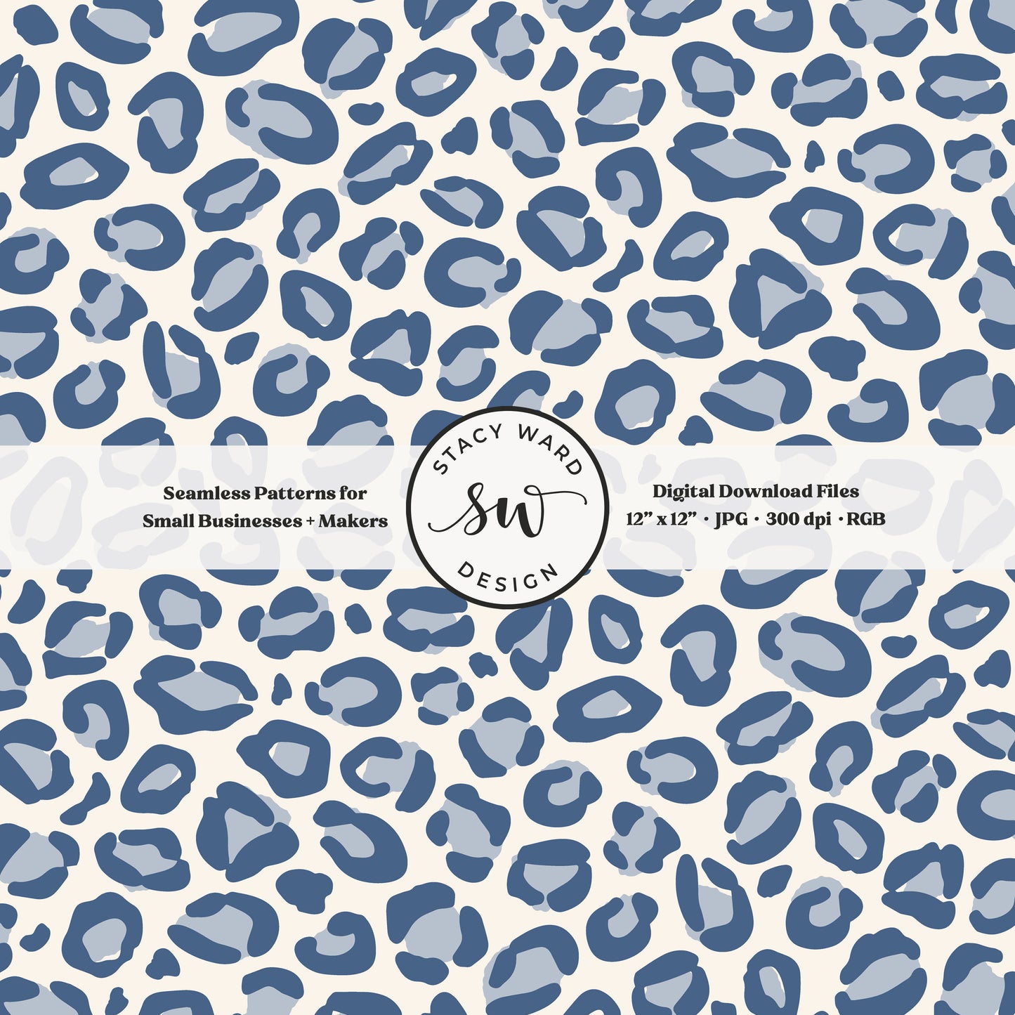 Hand drawn leopard spots seamless pattern in steel blue on cream preppy wild animal skin
