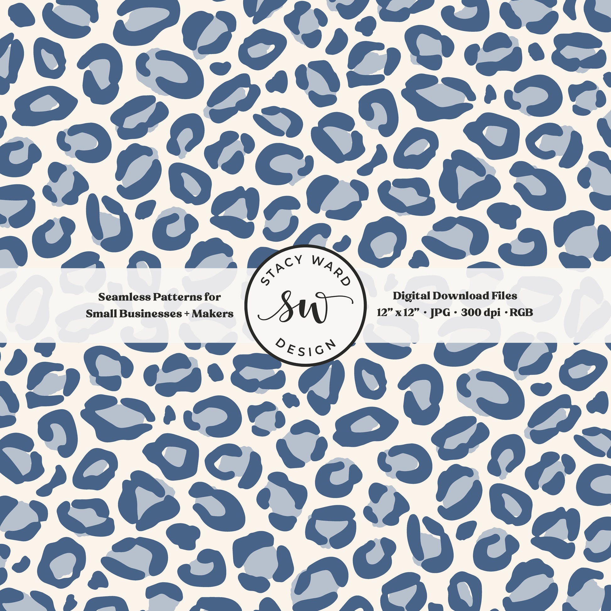 Hand drawn leopard spots seamless pattern in steel blue on cream preppy wild animal skin
